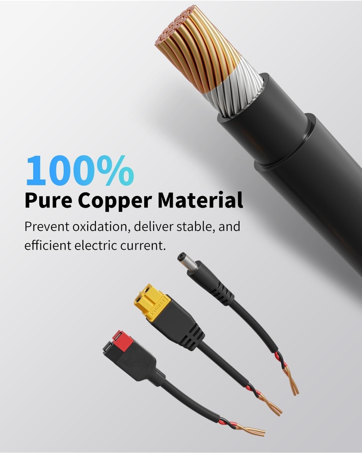 8.5Ft Solar Connector 3-in-1 XT60 DC5521 Anderson Adapter Solar Charge Cable