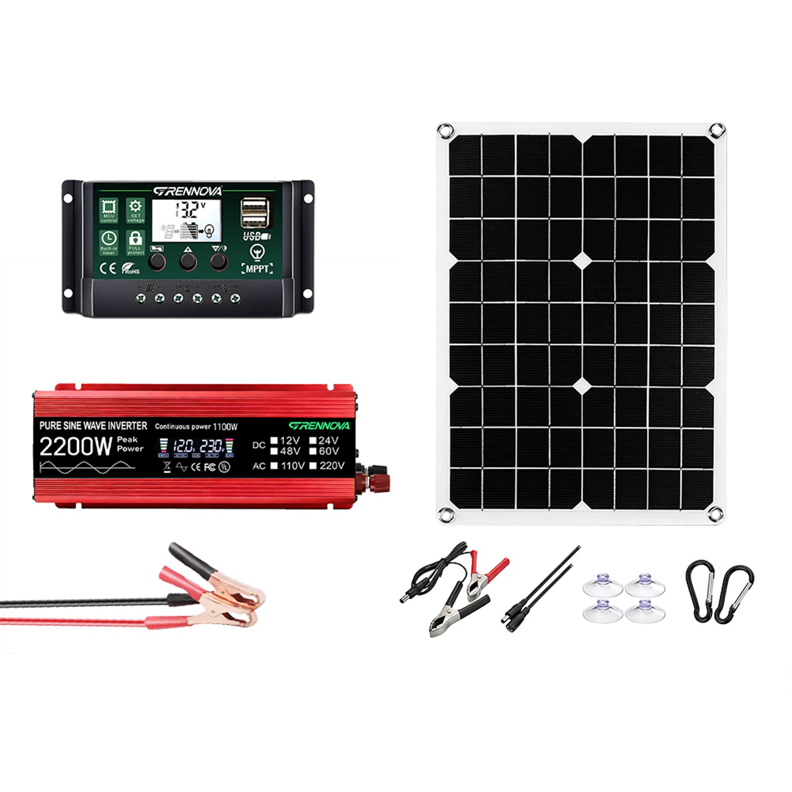 Grennova 2200W Off-Grid Solar Kit 60A MPPT Pure Sine Home RV Backup