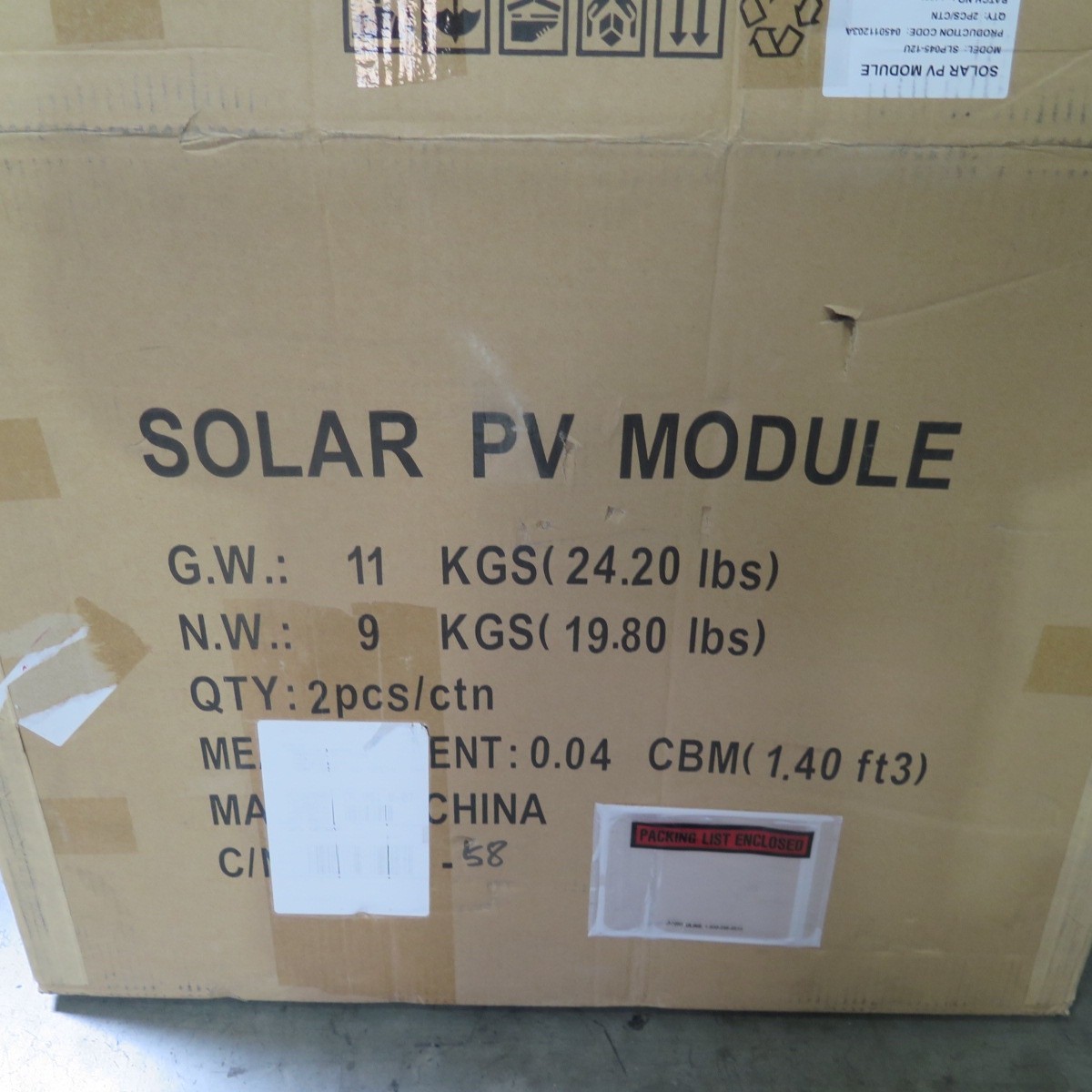 R201903 (2) Solarland SLP045-12U 45W 17.2V 2.62A 27″x21″ Solar PV Module