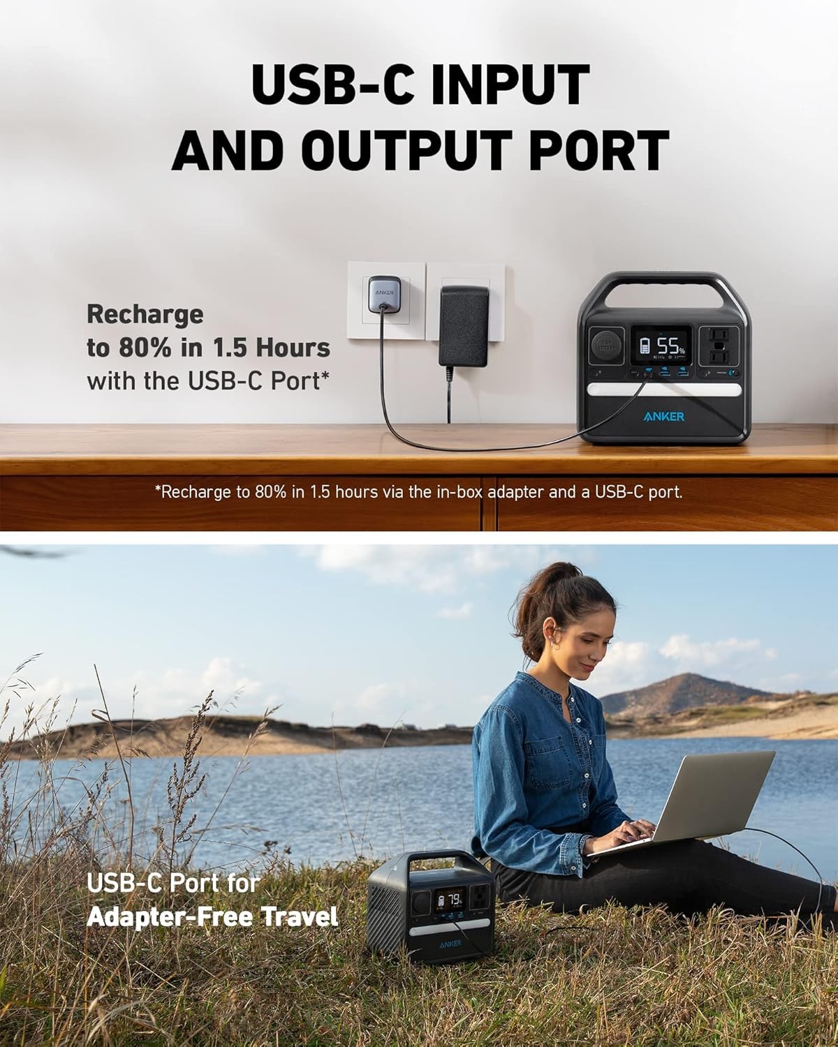 Anker 521 Portable Power Station Upgraded with LiFePO4 Battery, 256Wh 6-Port P