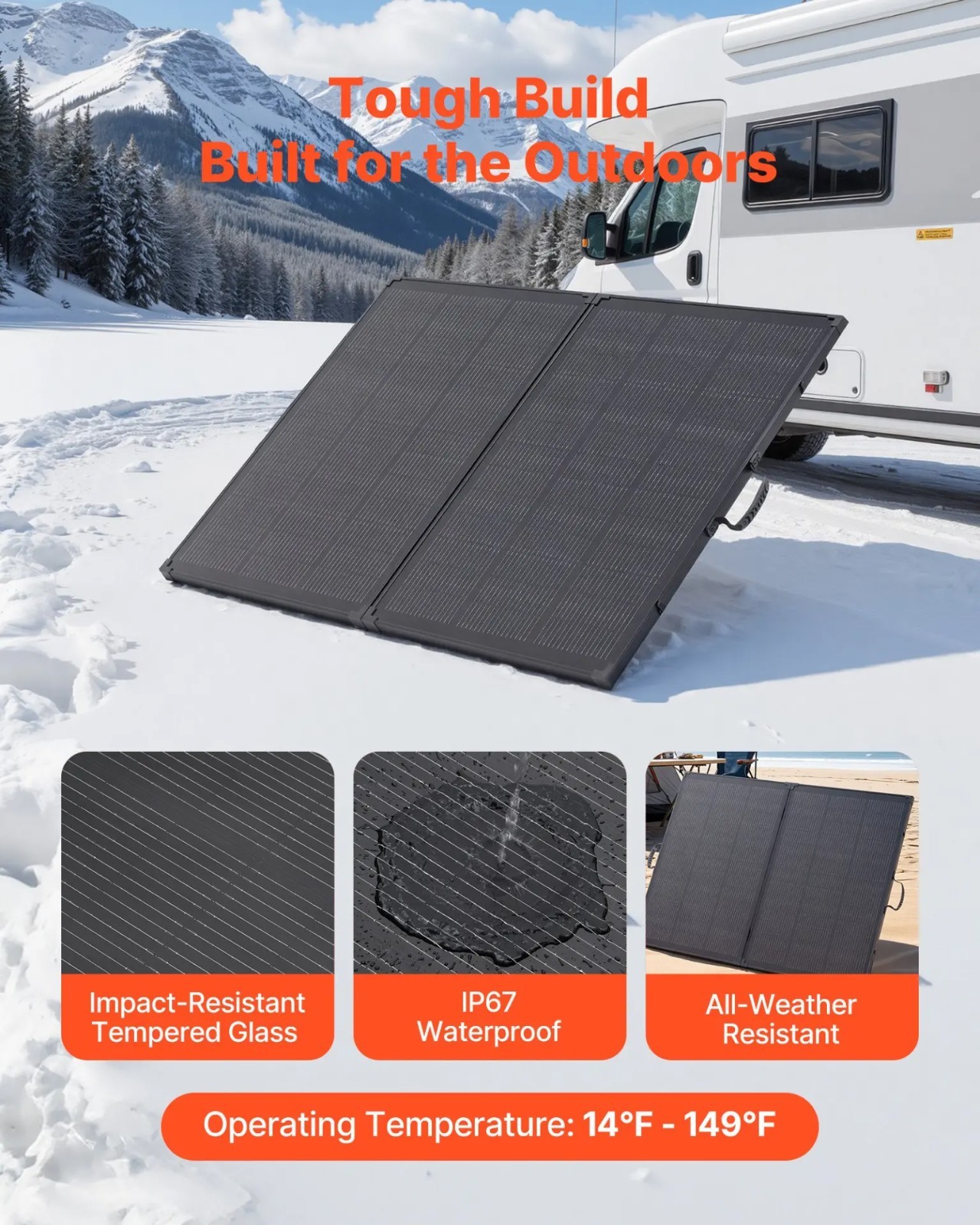 VEVOR 200W Foldable Solar Panel with Frame 23% High-Efficiency Portable Monocry
