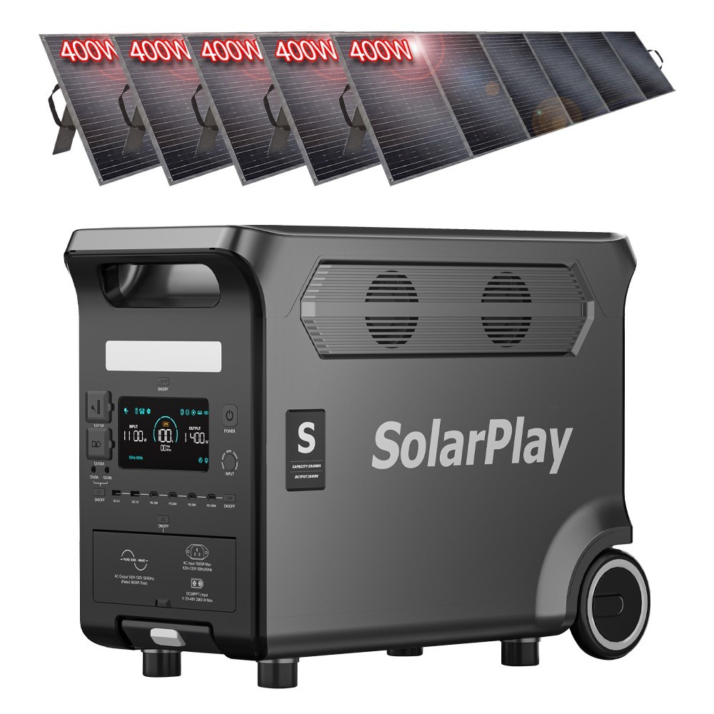 SolarPlay Q3600 3840Wh Portabel Power Station for Power Outages, RV, Camping