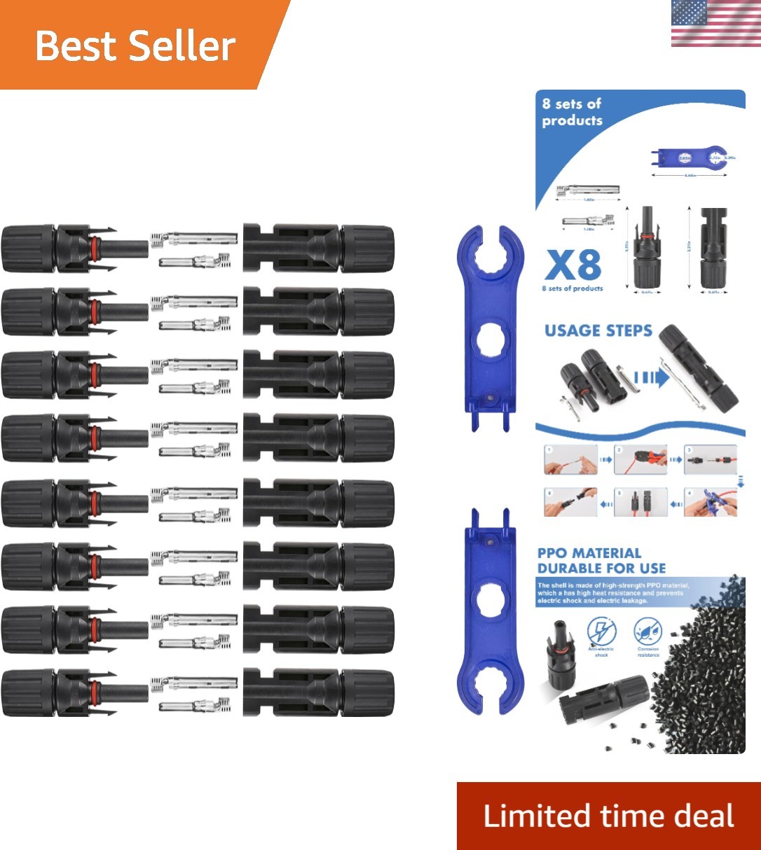 Durable 16 PCS Male/Female Solar Cable Connectors – Weather-Resistant & Reliable