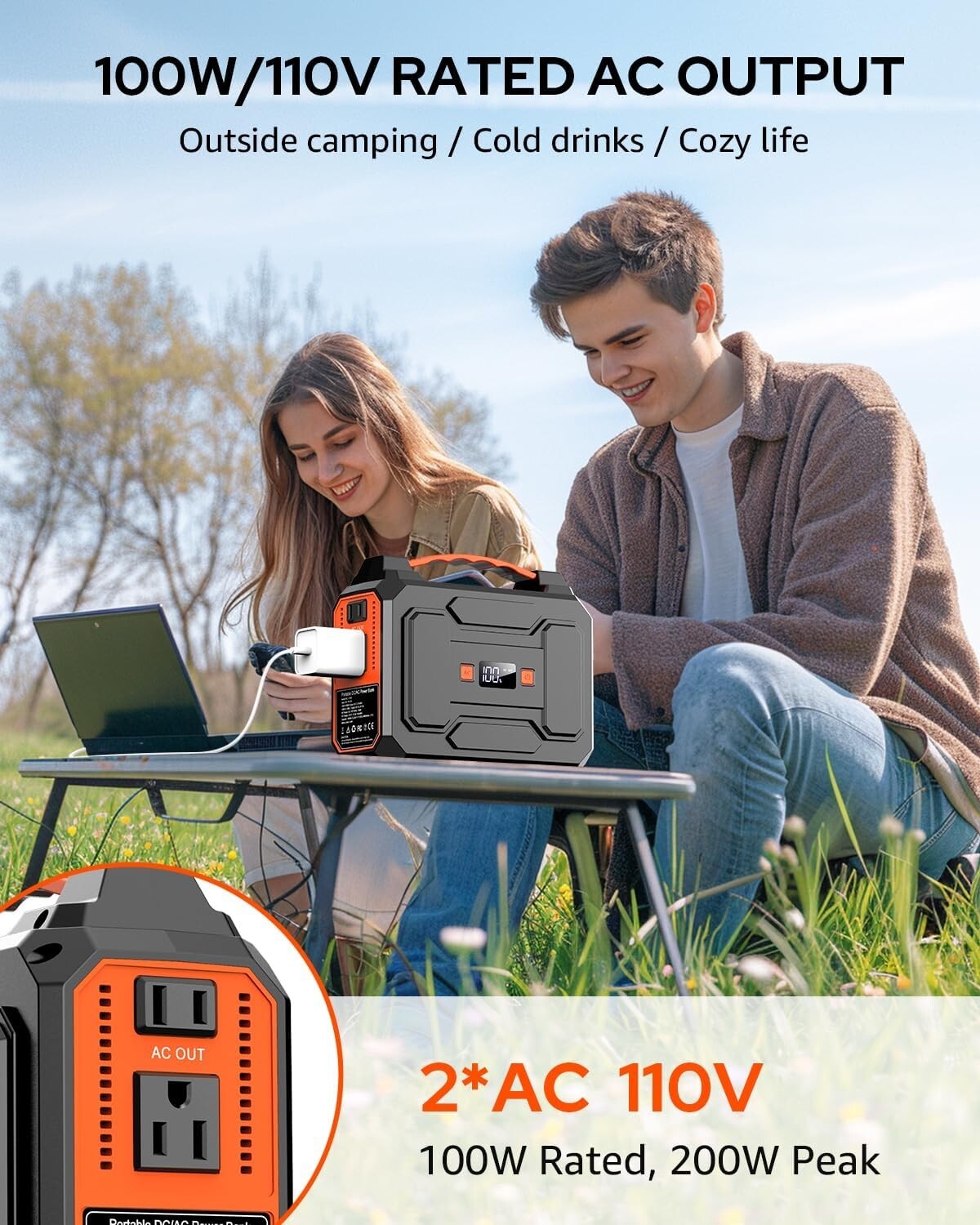 Power Station with 40W Solar Panel, 200W Peak/100W Rated Solar Powered Generator