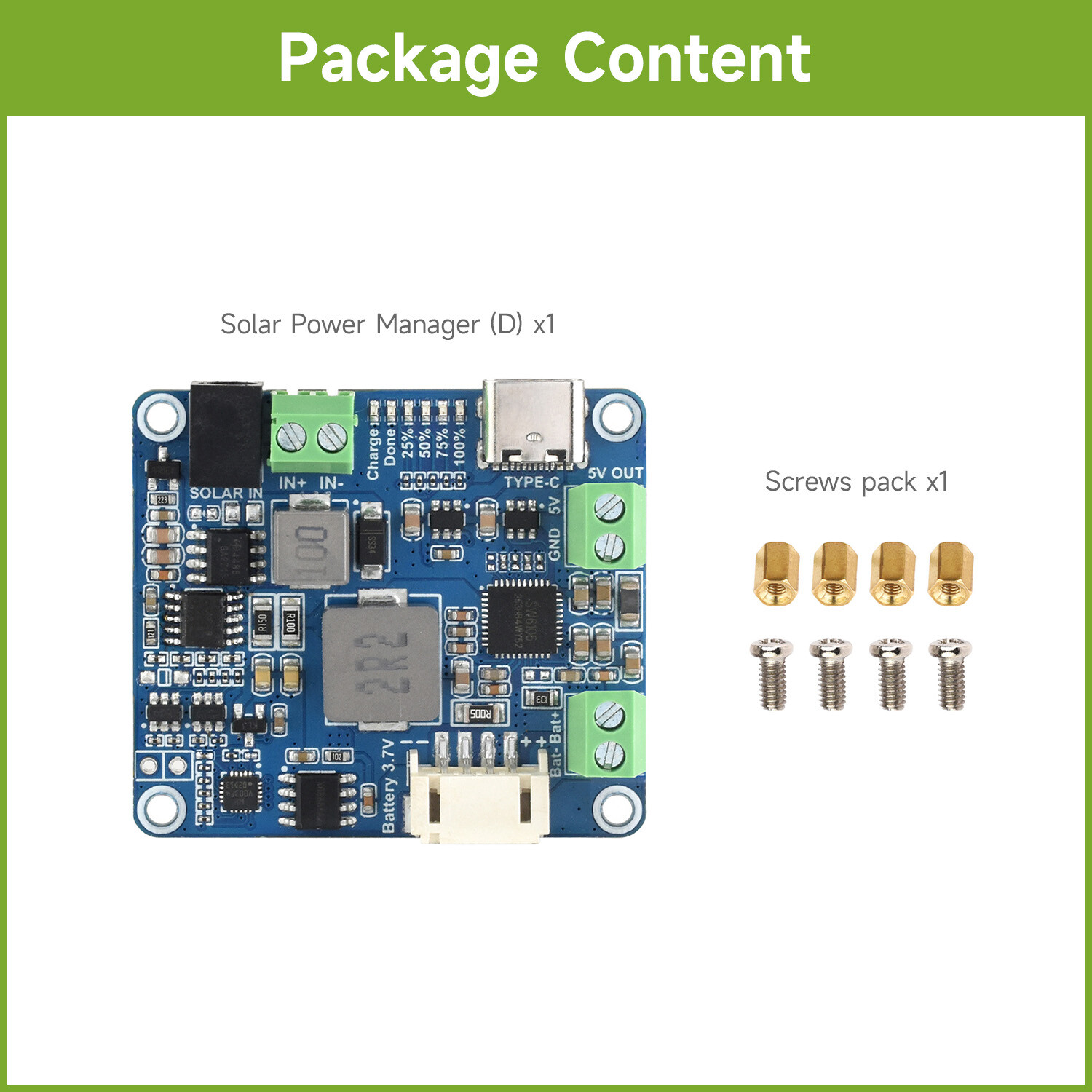 Waveshare Solar Power Manager Module (D), Supports 6V~24V Solar Panel