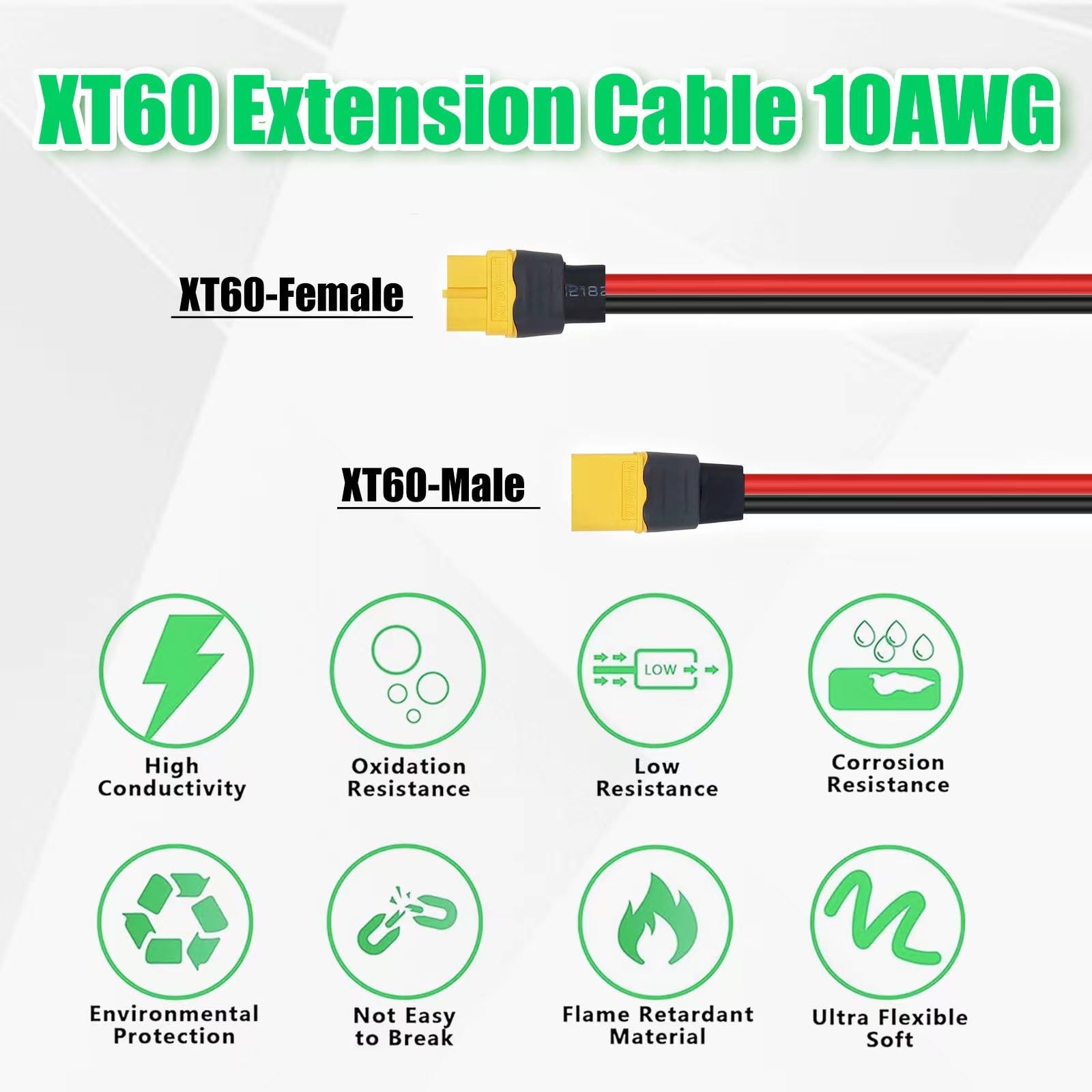 XT60 Extension Cable 10AWG 12FT Male Female Connectors – for Power Station