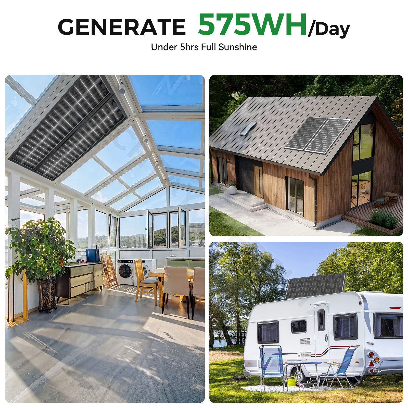 100 Watt Bifacial Solar Panel 12V Home PV Power Off-Grid RV Camper System Carava
