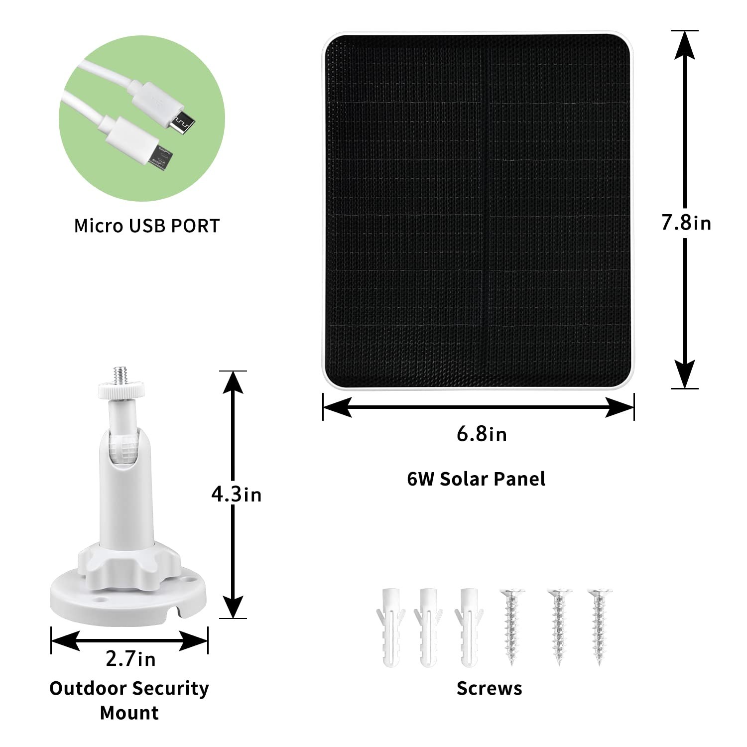 Solar Panel for Security Camera, 6W Solar Panel with Micro USB & USB-C Port,C…