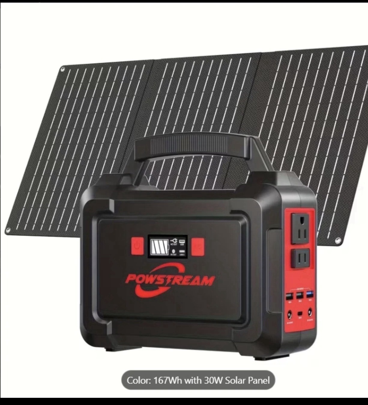 Portable Power Station 167Wh w/ 30W Solar Panel 350W Backup Power Bank with 2*AC