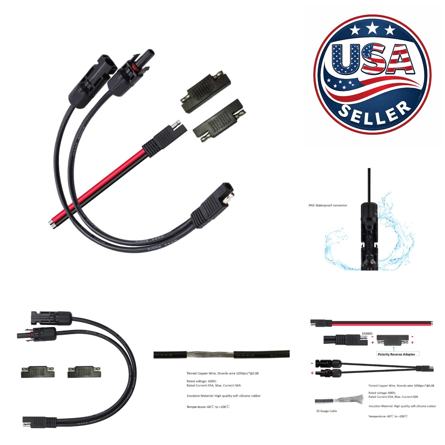 Versatile 10AWG Solar Connector Cable – MC-4 to SAE with REVERSE Polarity Kit
