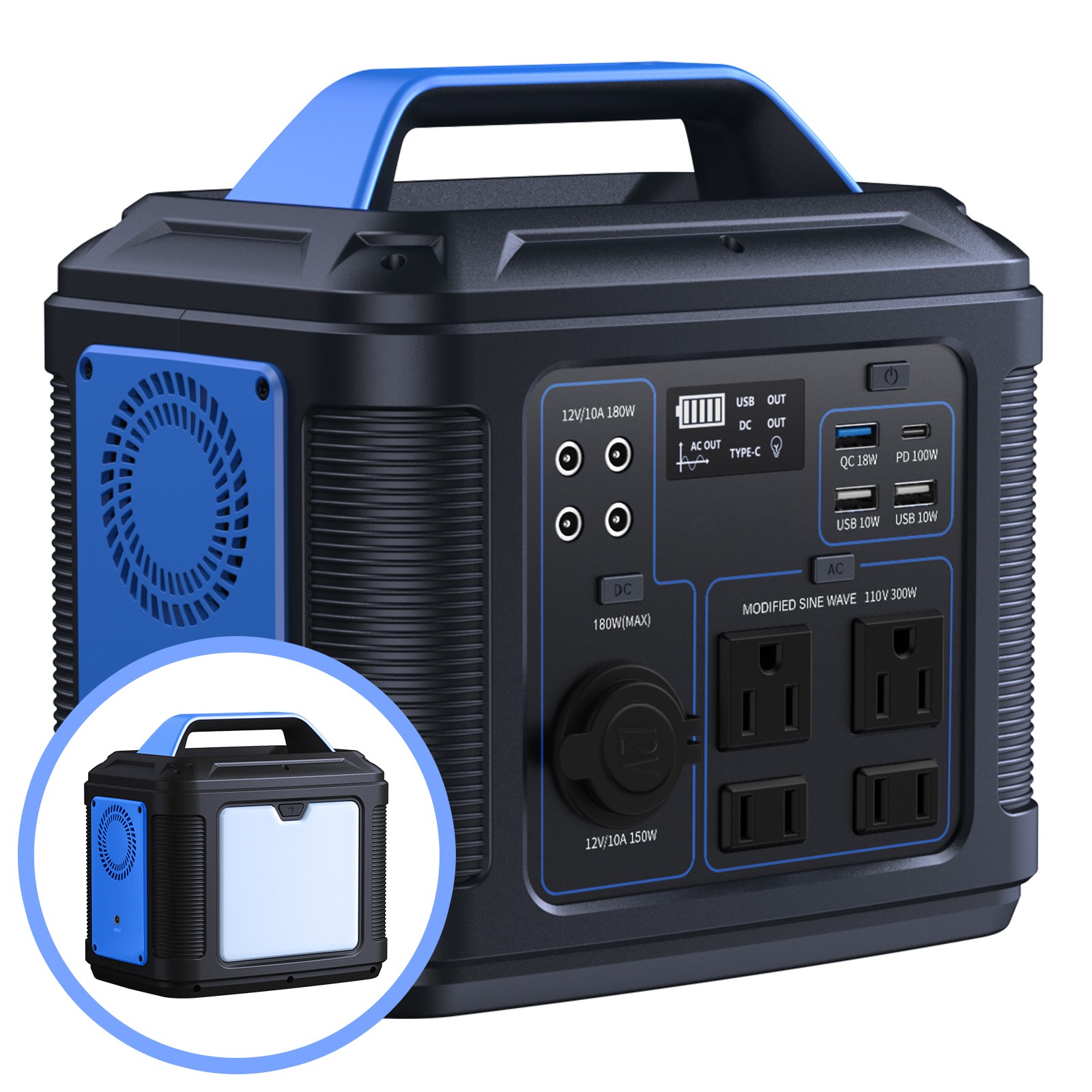 300W 296Wh 80000mAh Portable Lithium Battery Power Station Solar Compatible for