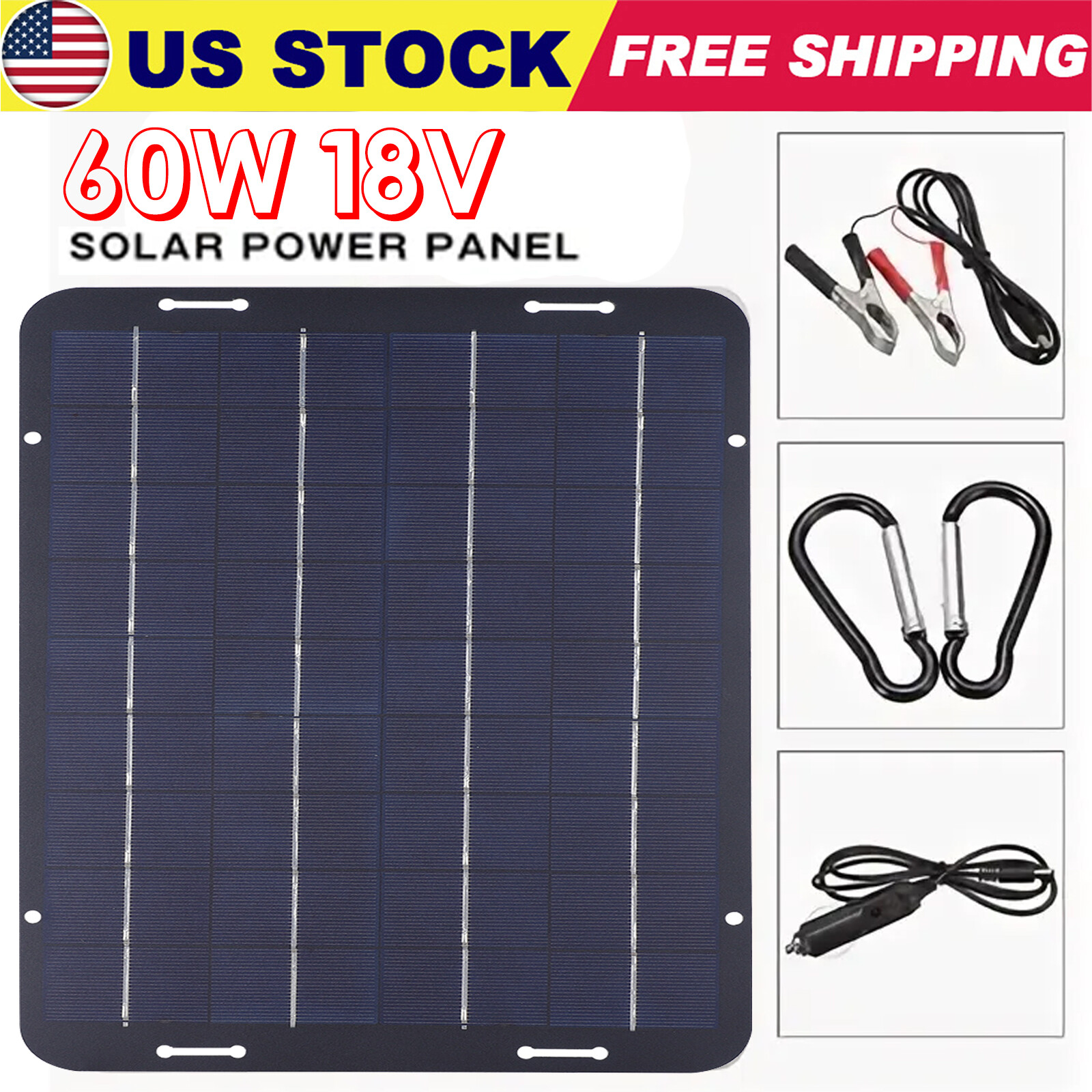 60W Solar Panel Kit 18V Trickle Charger Battery Charger Maintainer Boat RV Car