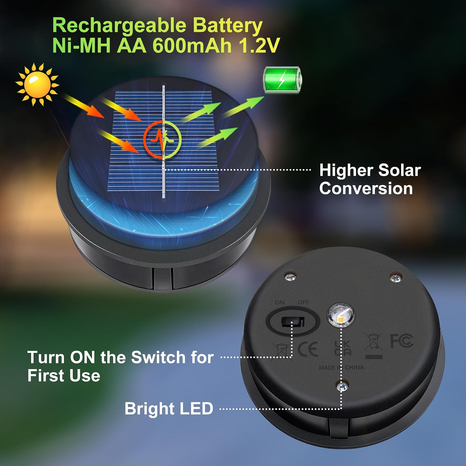 AA 600mAh Solar Lights Replacement Top Parts, Solar Panel for Outdoor Garden Lan