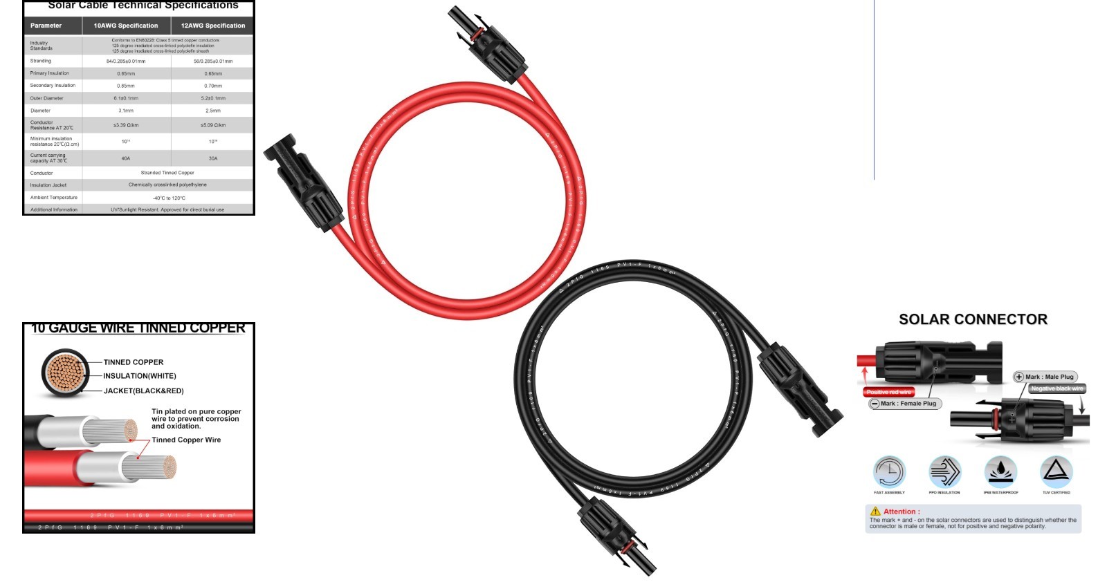 Heavy-Duty 6ft Solar Extension Cable – Male-to-Female UV and Moisture Resistant