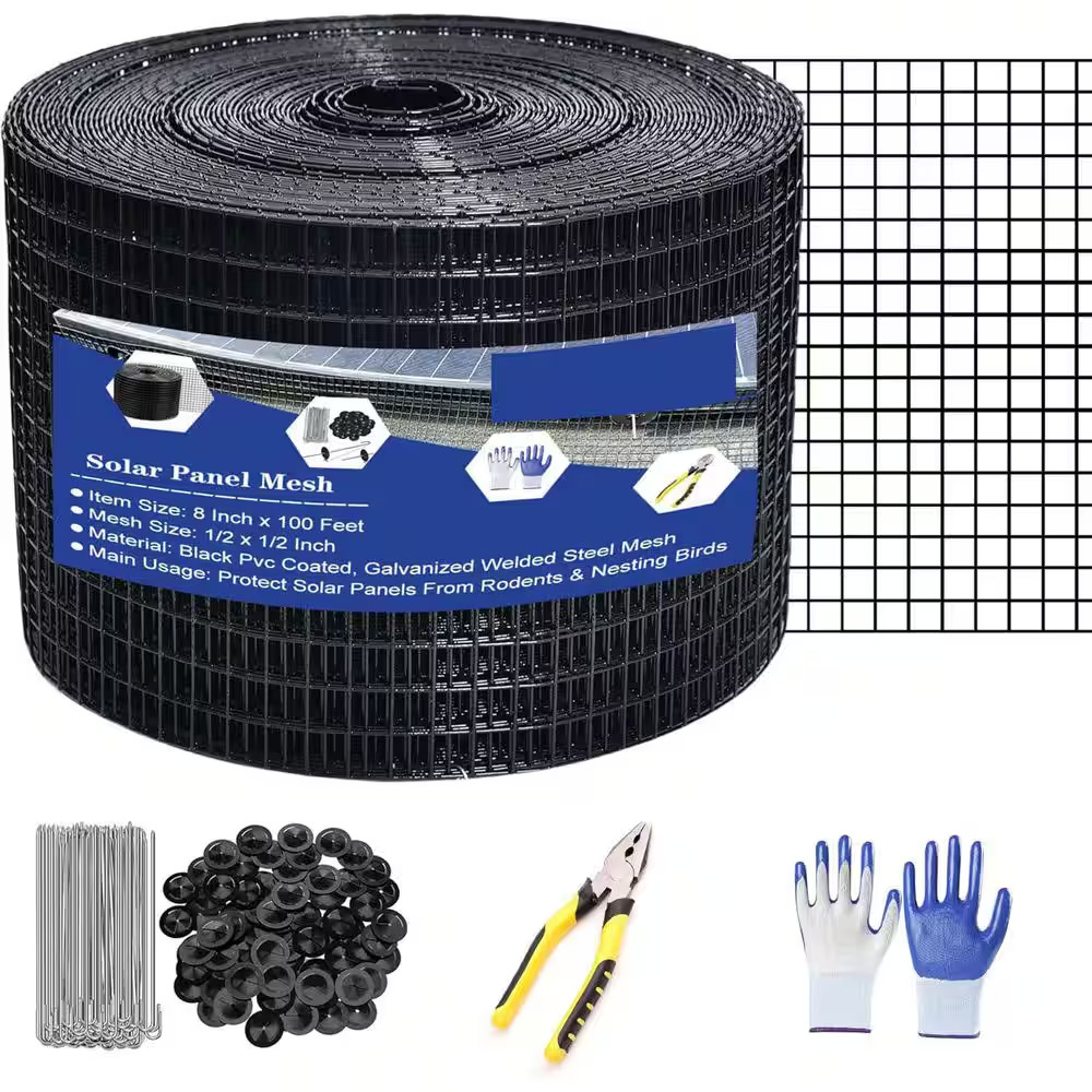 8 In. X 100 Ft. 1/2″PVC Coated Steel Solar Panel Critter Guard Roll Kit Black Pi