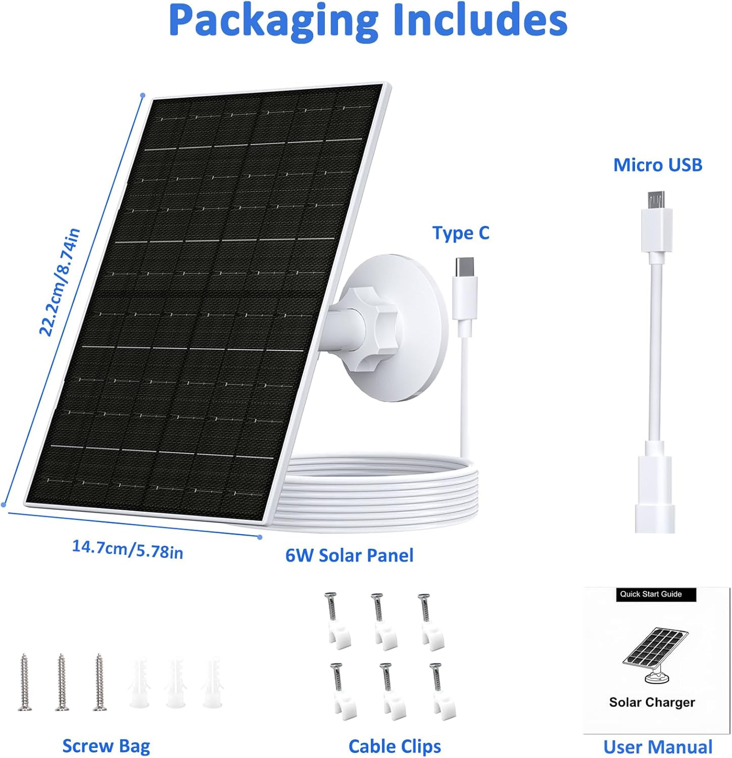 6W Solar Panel for Arlo Camera, Solar Charger Compatible with Arlo Essential 2K