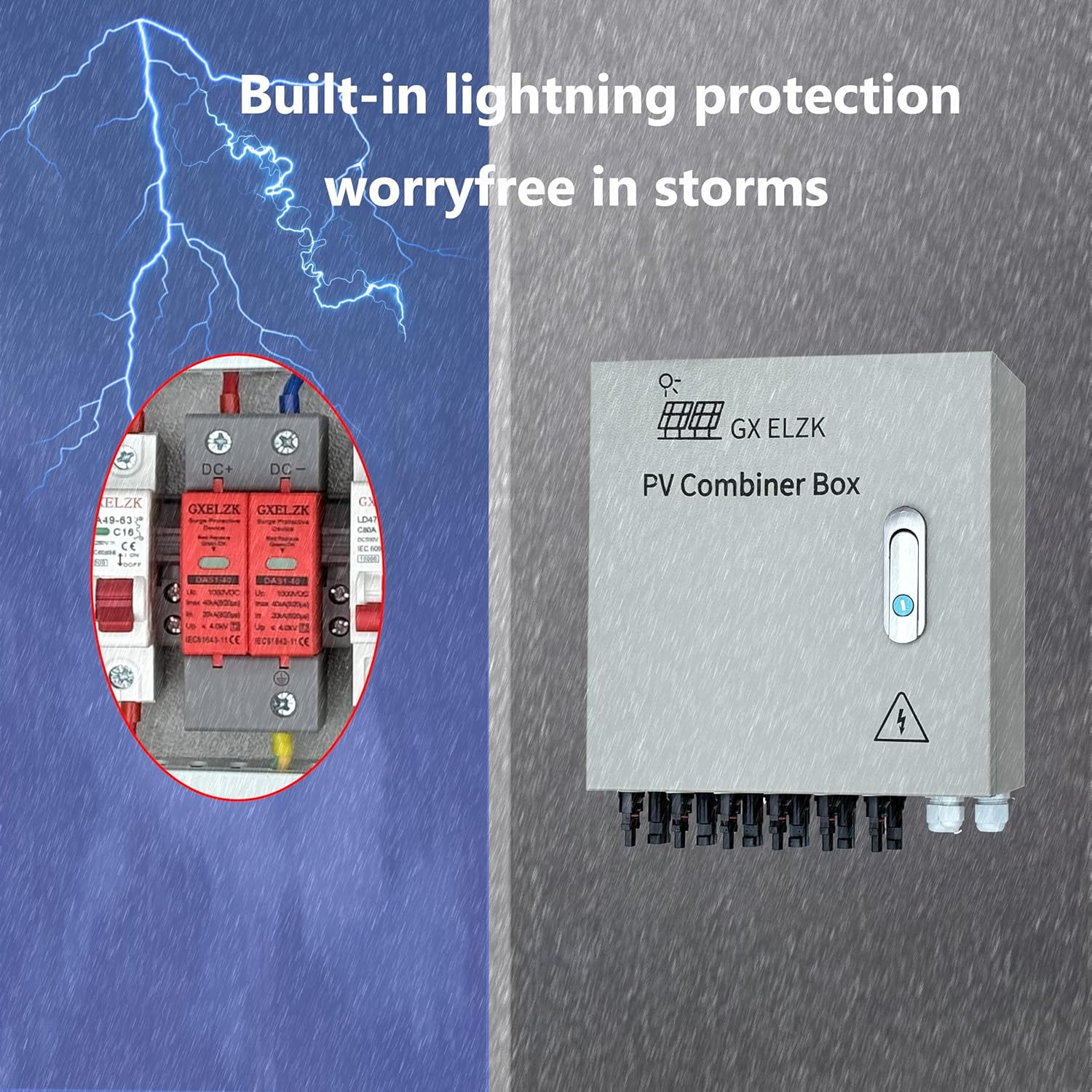 Hardcover 6 Strings Solar Combiner Box 80A DC Main Circuit Breaker with Power Su