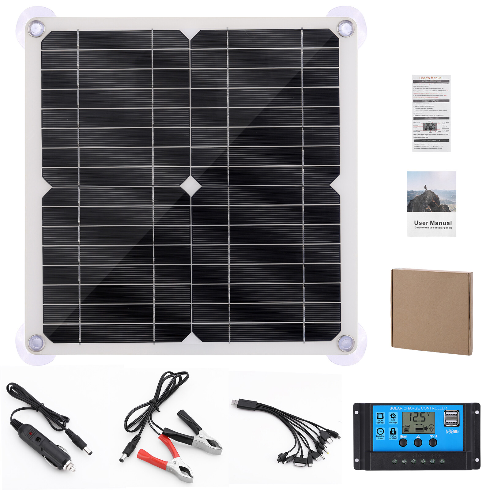 25W Solar Panel Kit 12V 30A/60A Battery Charger Controller Caravan Boat Outdoor