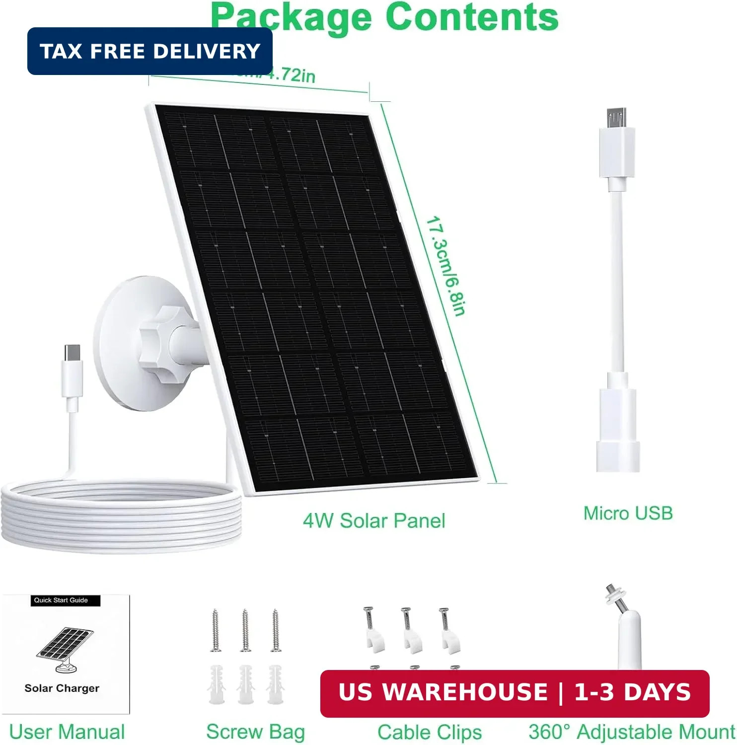 FUTUREZEN 4W Solar Panel for Security Camera, Type-C/Micro USB Solar Charger for