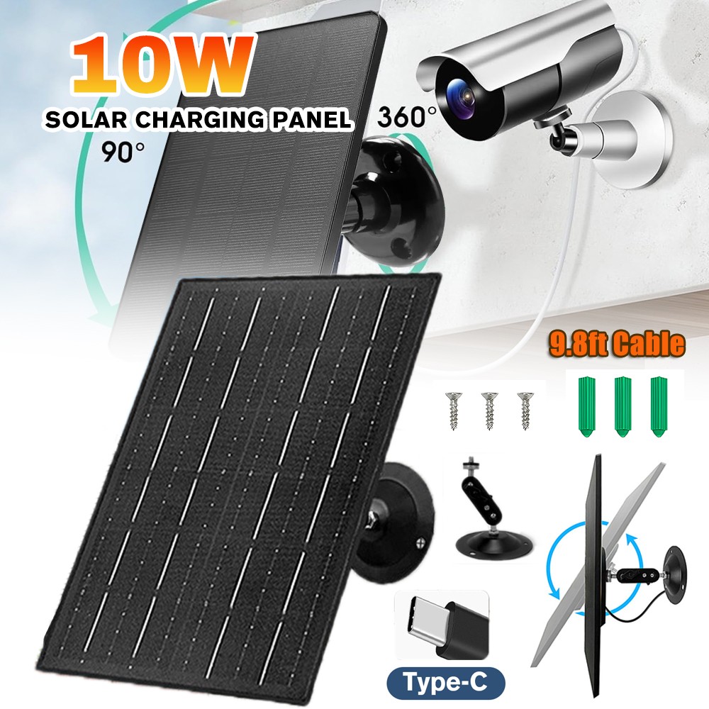 10W 5V Solar Panel Camera Power Charger with 10ft Type-C Cable for Outdoor Cam