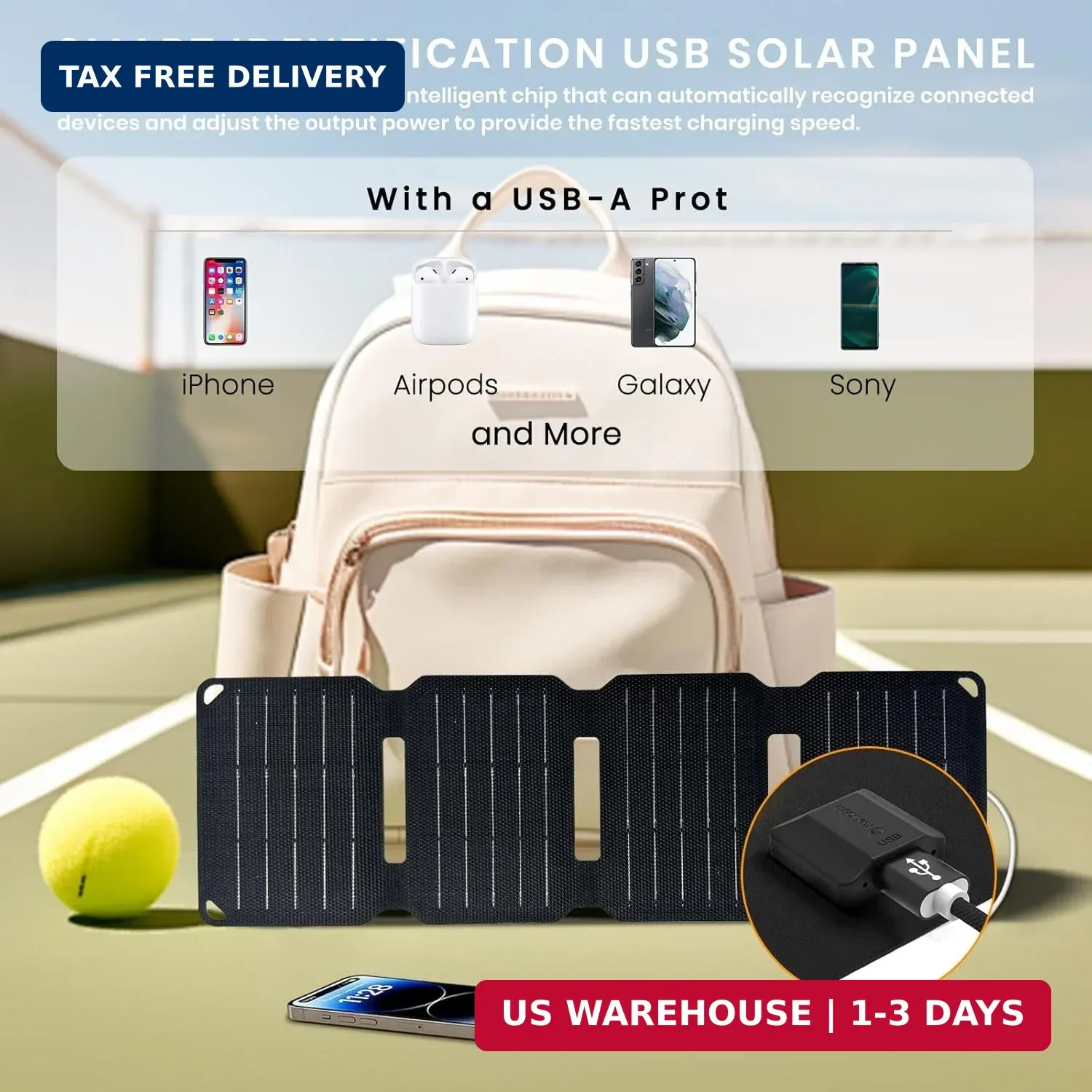 FlexSolar 10W Foldable Solar Panel Charger USB IP67 for Camping Hiking 4 Folds