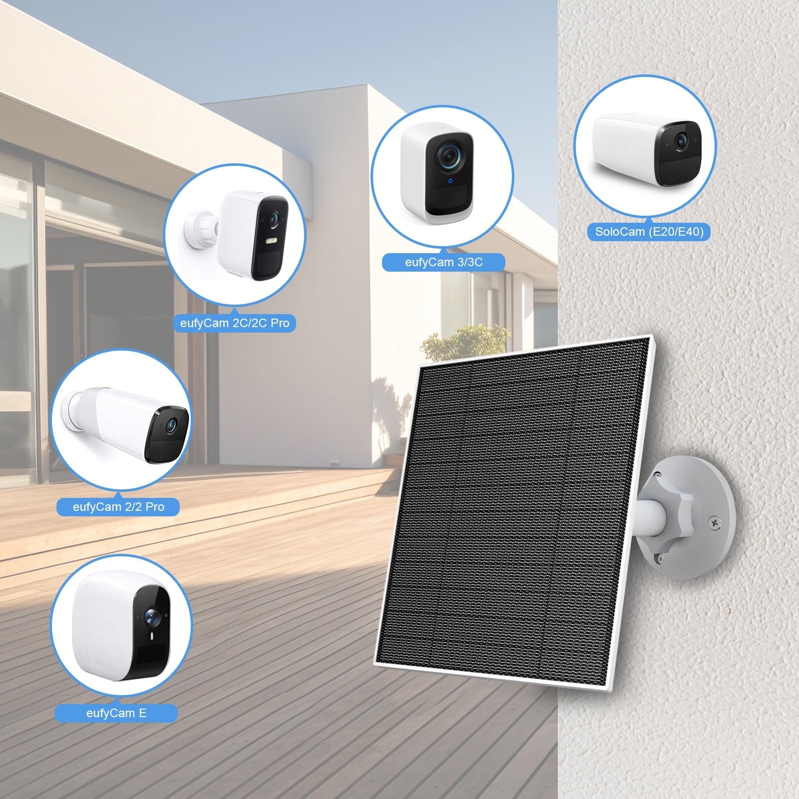 5W Solar Panel Charger for Outdoor Cameras, Continuous Power Supply, 9.8ft Cable