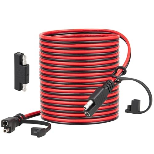 Battery Charger SAE Extension Cable 16AWG, 2 Pin SAE Quick Connector for 25FT
