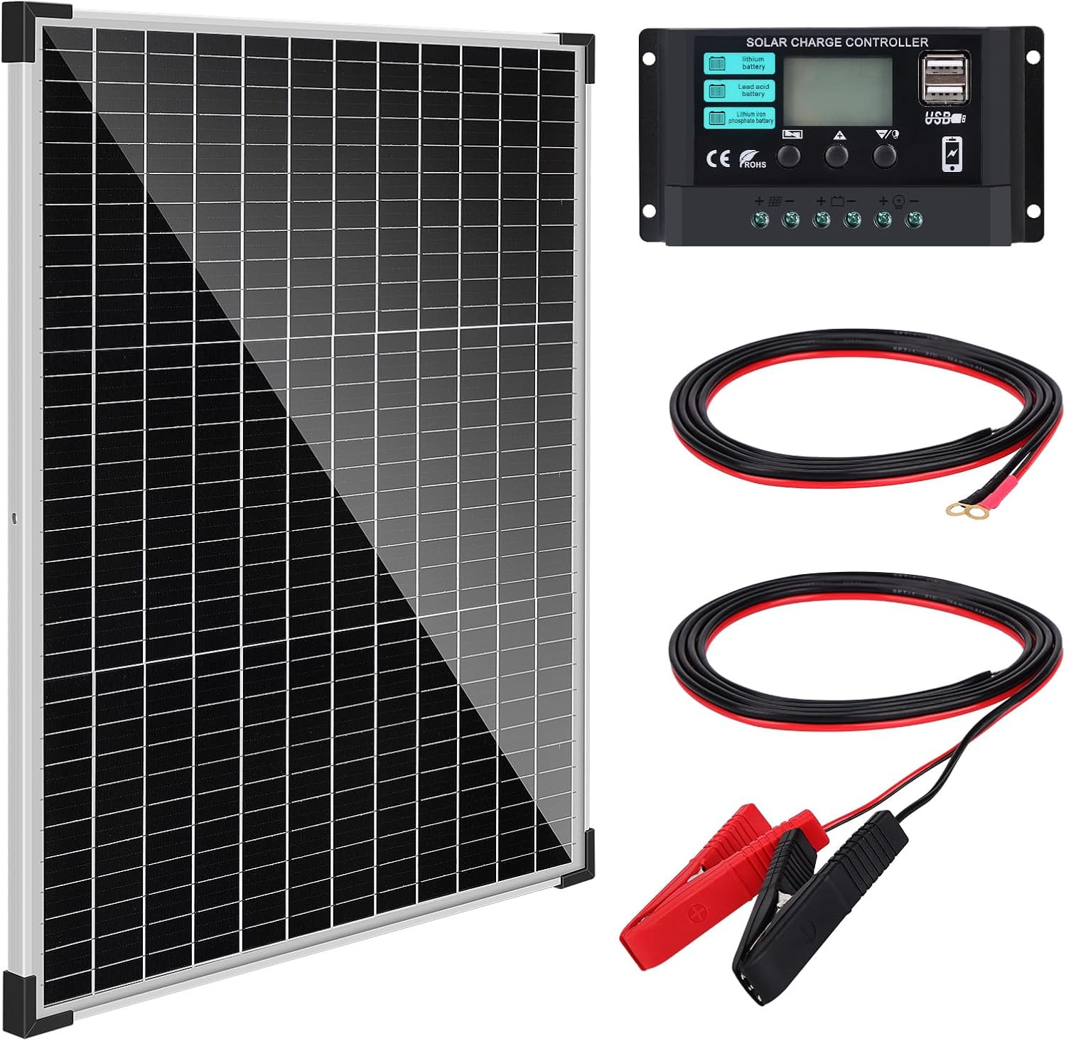 Solar Panel Kit 50W with 10A Charge Controller Monocrystalline Solar Panel Kit w