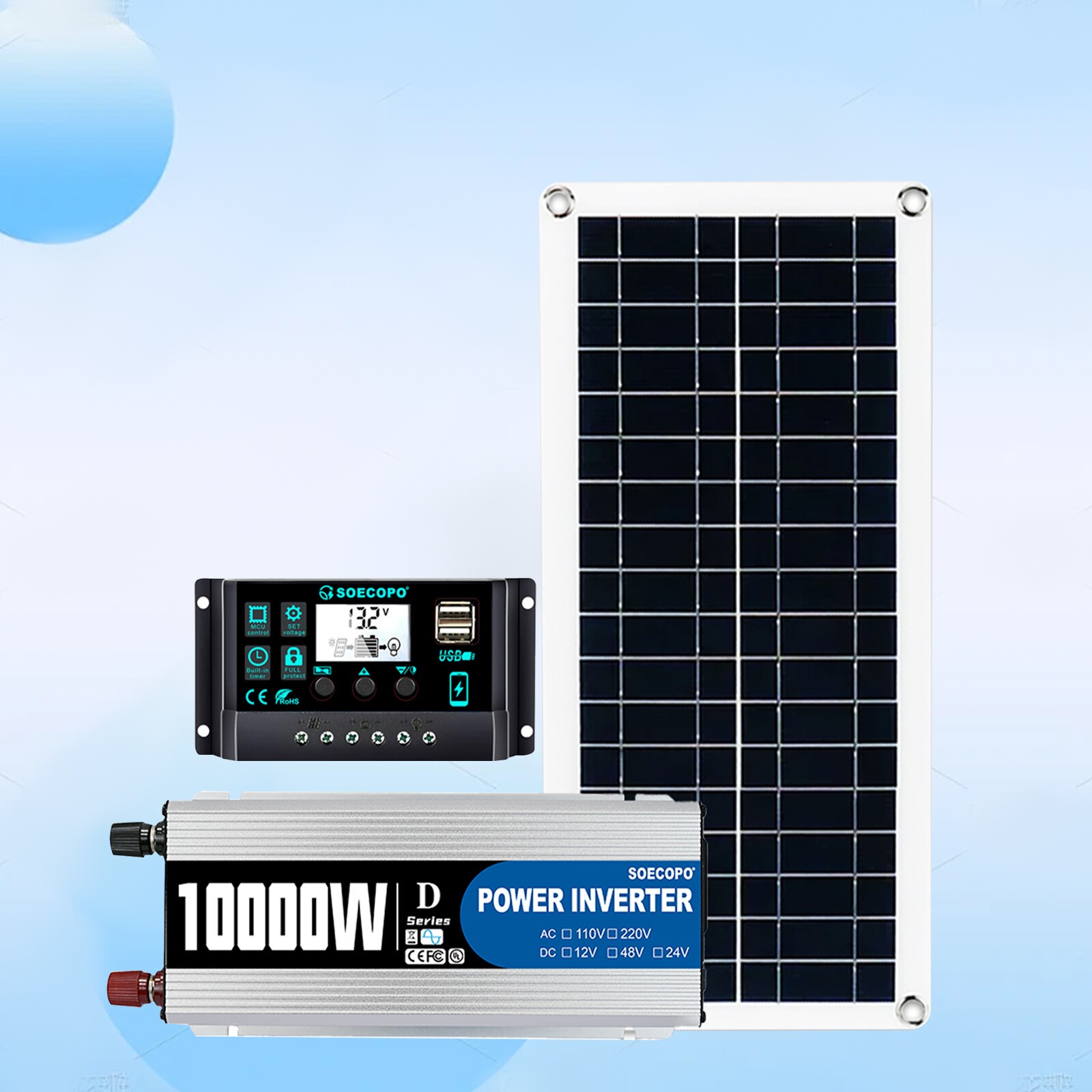 10000W Power Inverter Solar Generator W/200W Solar Panel Home Complete Kits 22p7