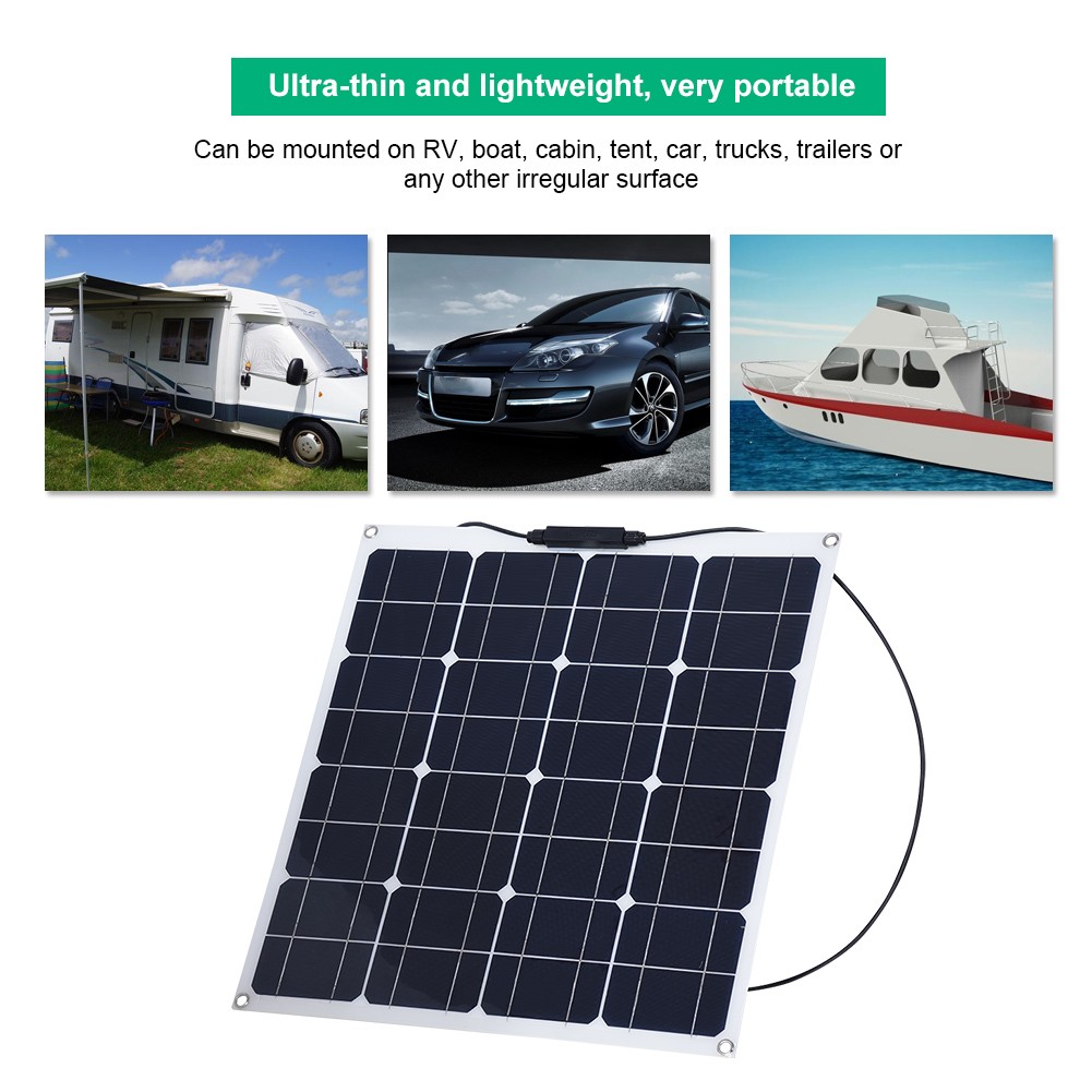 ⊹50W Flexible High Efficiency 12V Solar Panel Outdoor For Home Boat Yacht RV