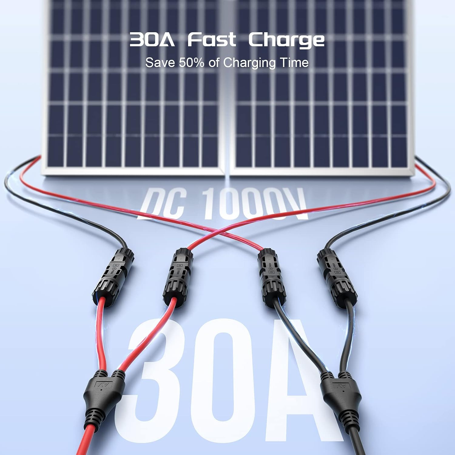 Solar Connectors 30A Y-Branch Cable, Solar Cable Parallel Adaptor in Pair with 2