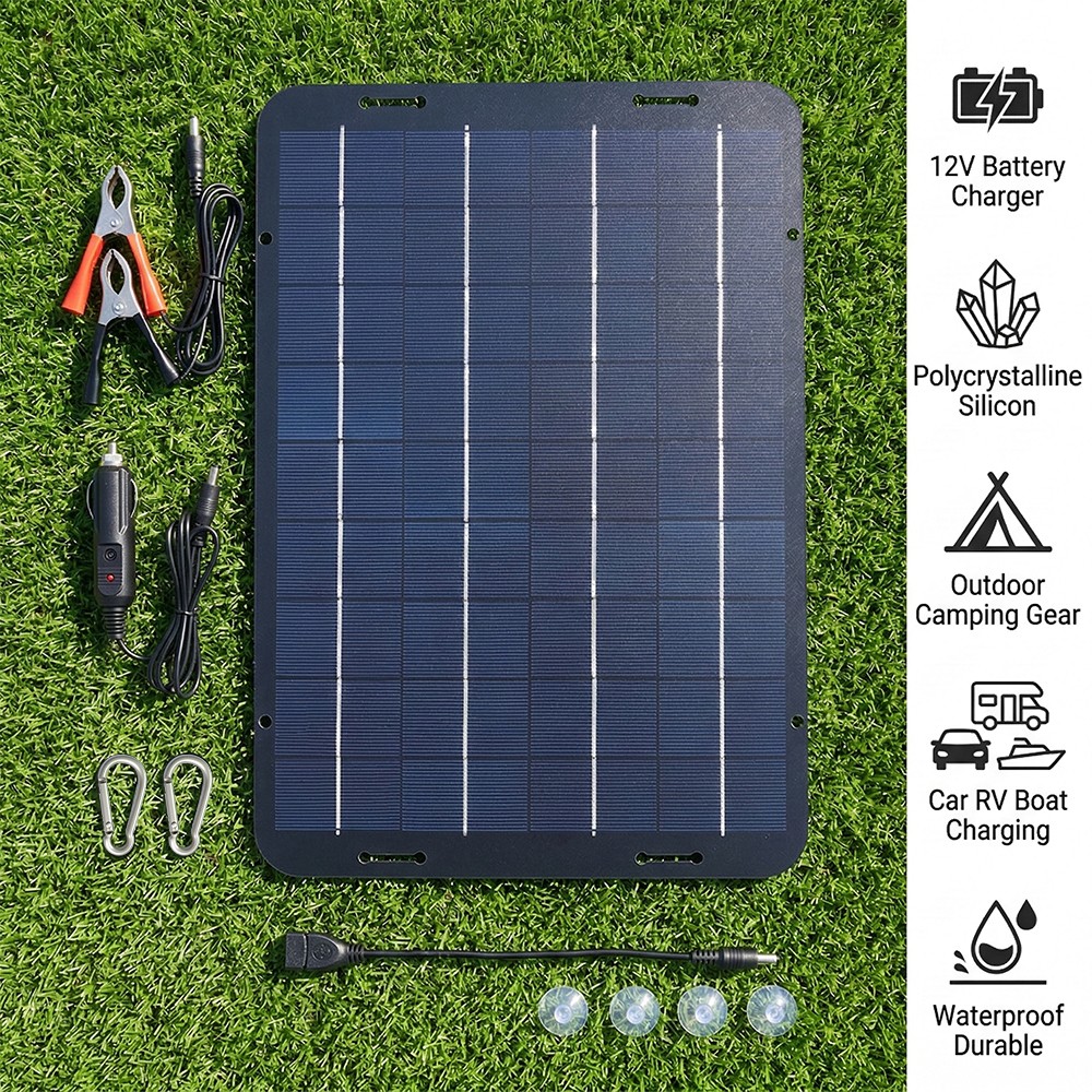 30W Solar Panel Trickle Charger Battery 12V Charger Kit Maintainer Boat Car RV