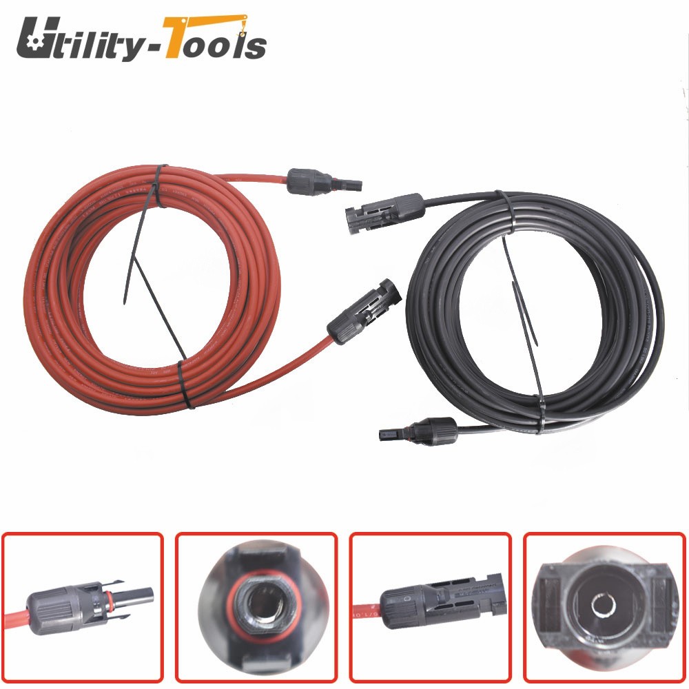 12 AWG 20 FT High Quality Solar Panel Extension Cable Wire Connector Black + Red
