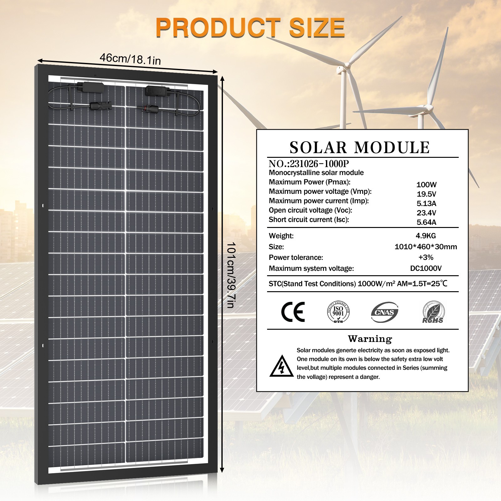 2*100W solar panel, 18BB , 25.5% efficient photovoltaic module