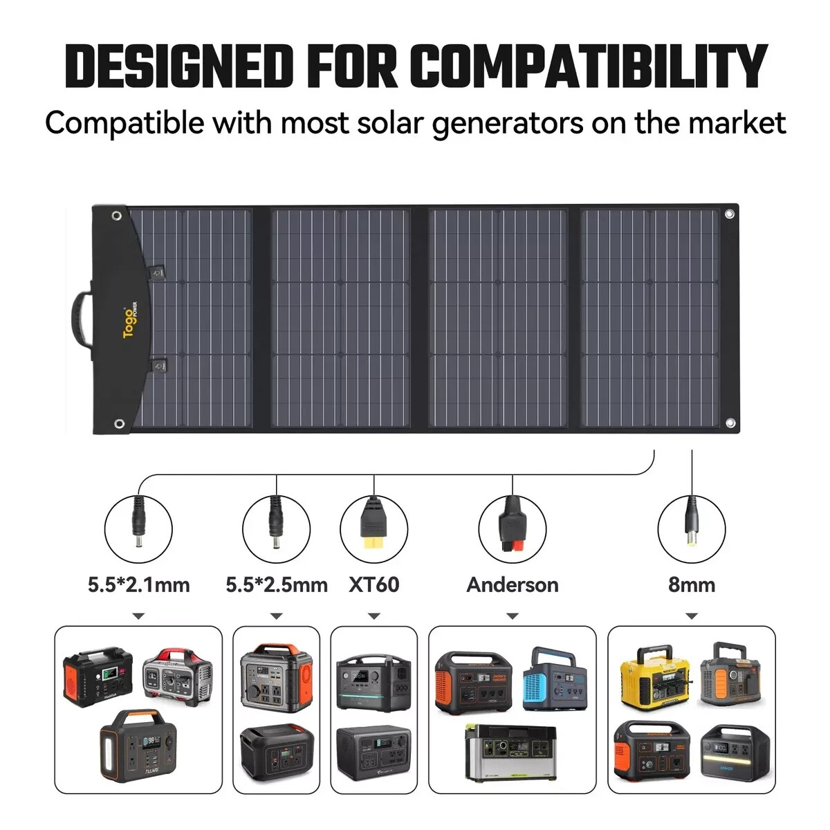 Togo POWER 120W 18V Portable Solar Panel for Jackery/ECOFLOW/BLUETTI/Anker