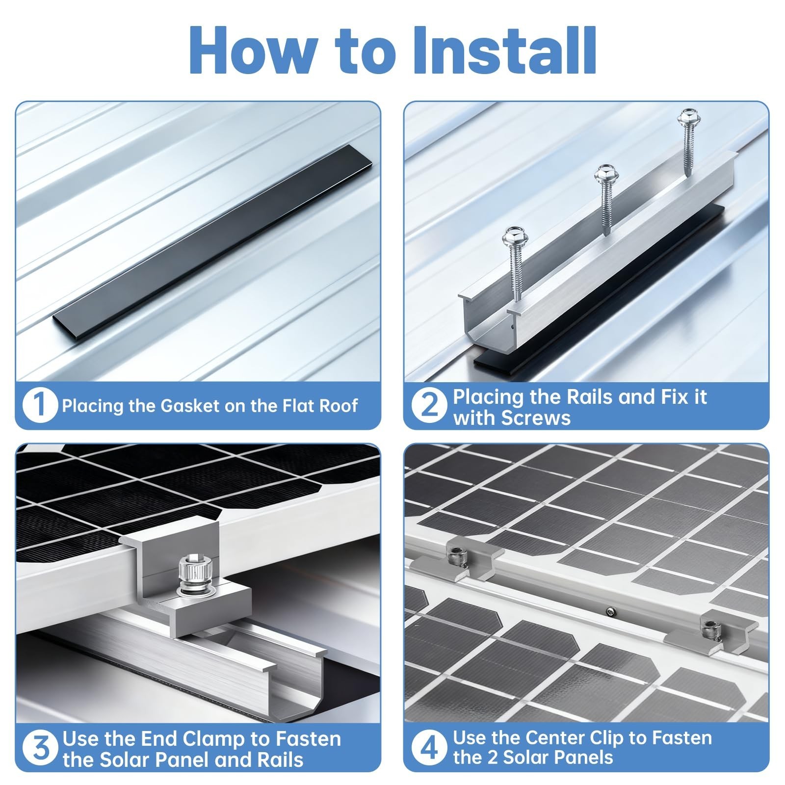 10 Pcs Solar Panel Mounting Bracket Kit – Aluminum Roof Mount Set, Universal PV