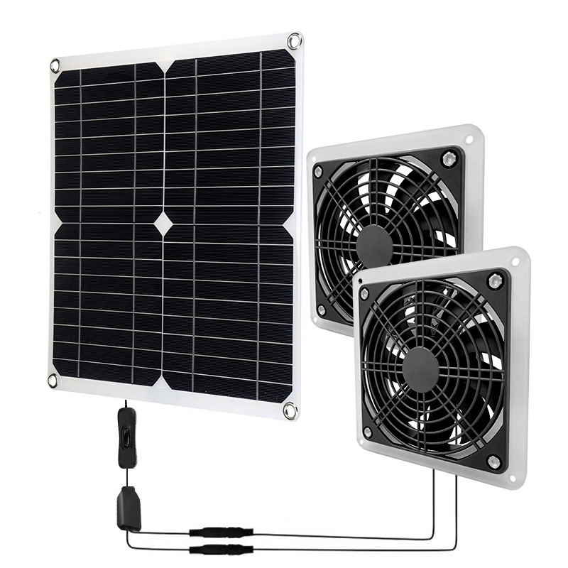 Solar Panel Dual Fan Vent Exhaust Fan Air Flow Outside for Coops Shed Pet Houses