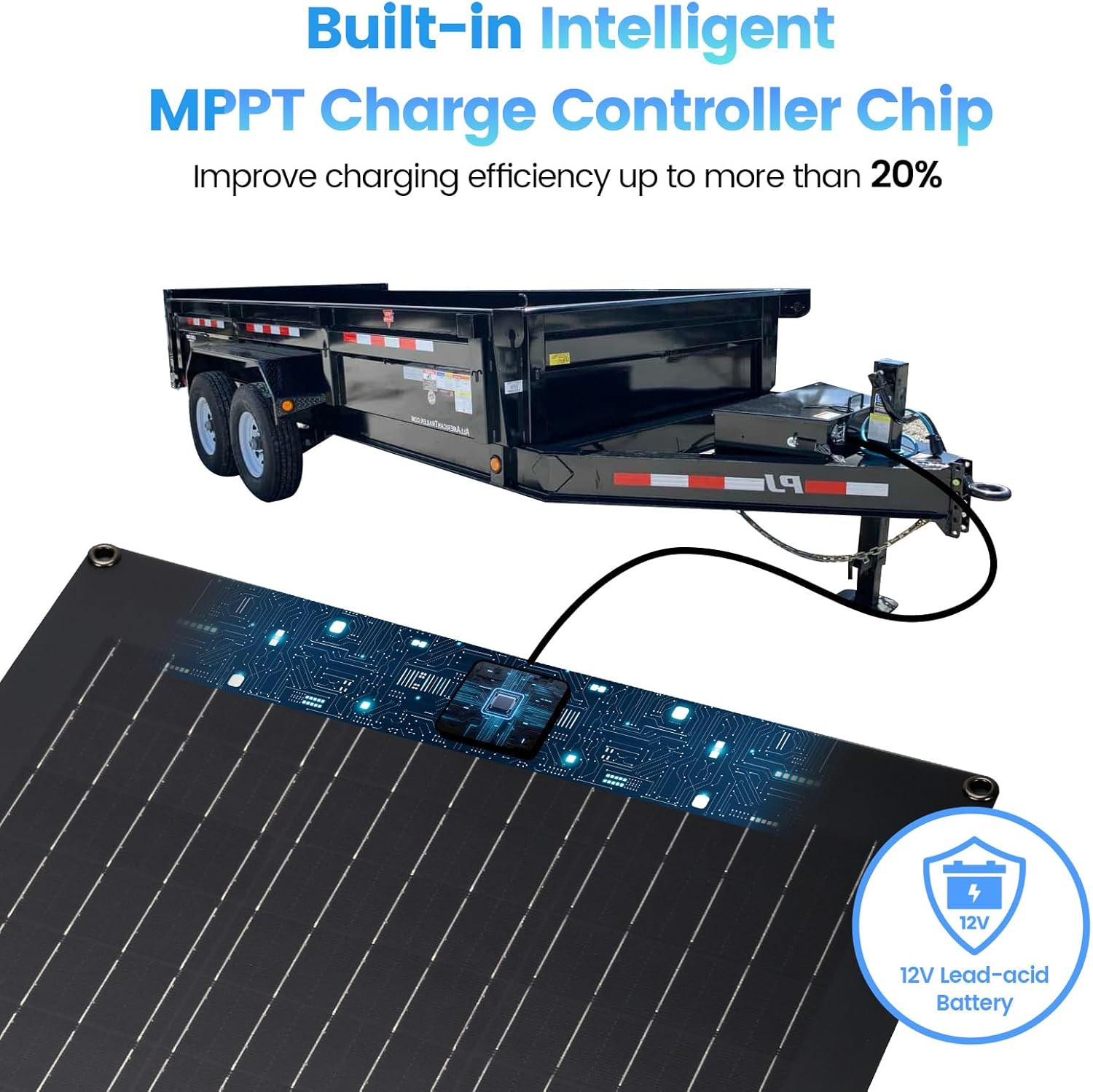 Solar Battery Charger Maintainer 20W Solar Panel Kit for Dump Trailer Built-In