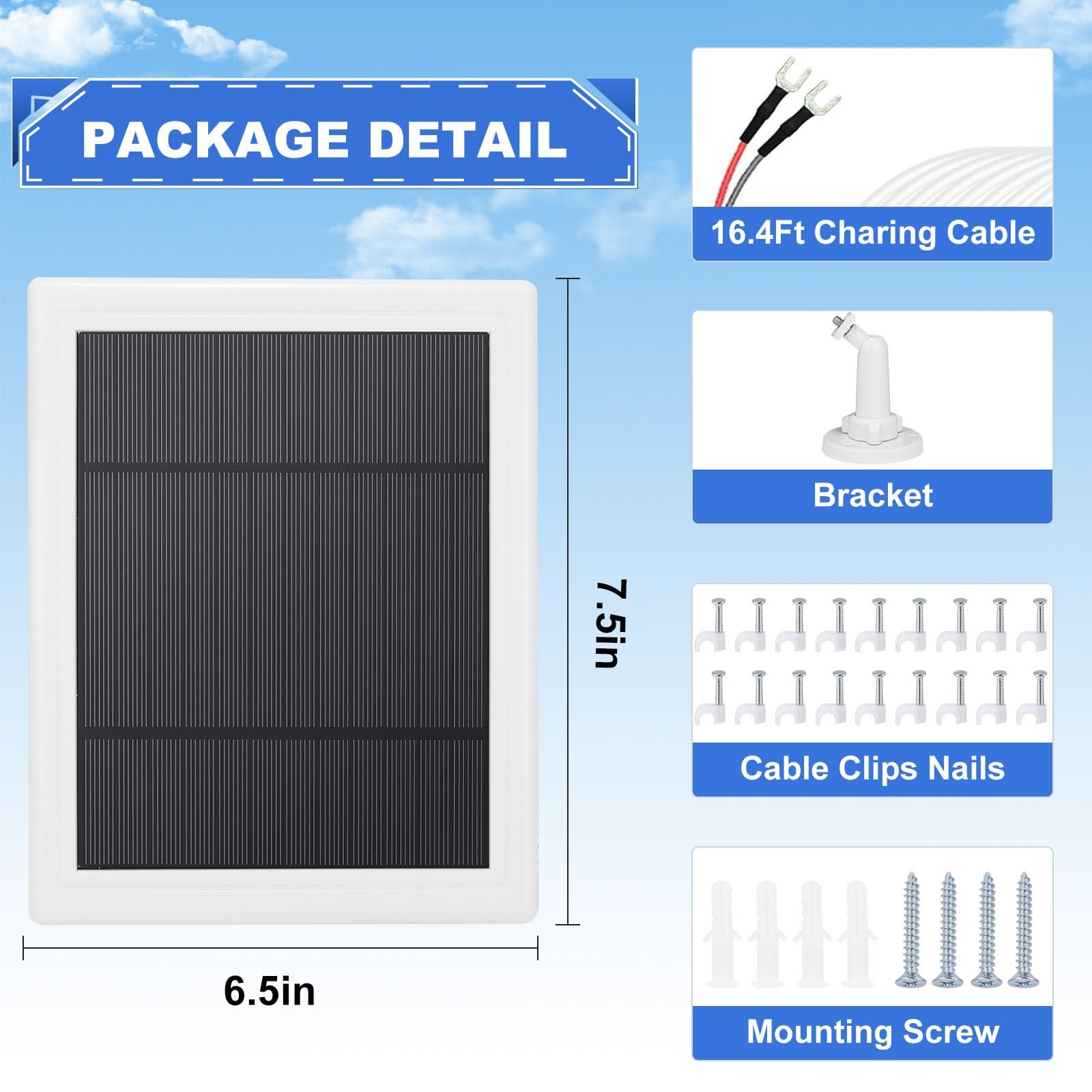 Solar Charger 5W 12V for Ring Video Doorbell 3/3+/4 Battery Plus IP65 Waterproof