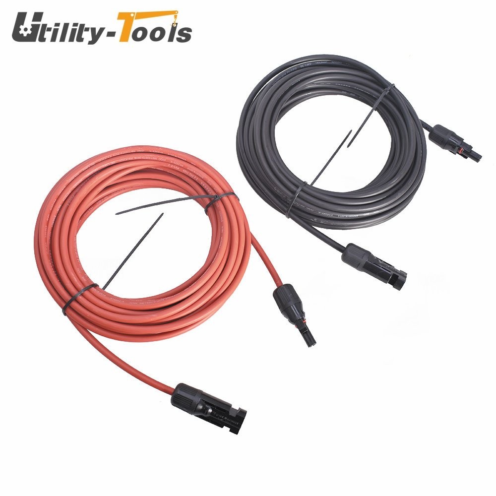 12 AWG 20 FT High Quality Solar Panel Extension Cable Wire Connector Black + Red