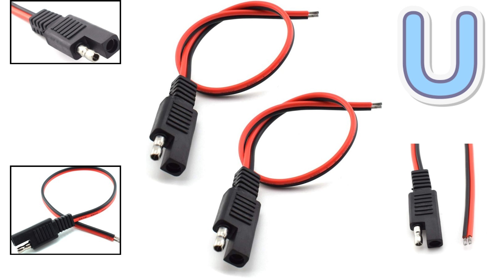 Durable 1ft SAE Extension Cable 10A – 2-Pin Quick Connector for Solar Power