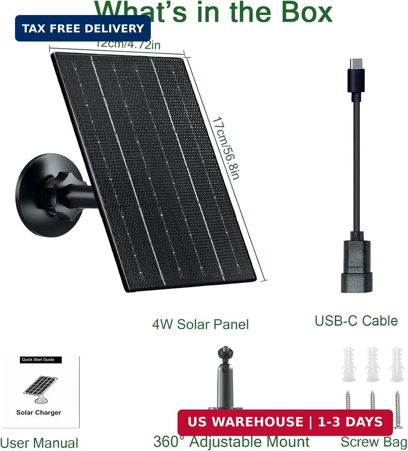 Zivif Solar Panel for Security Camera, 4W Solar Charger with Micro USB/USB-C Plu