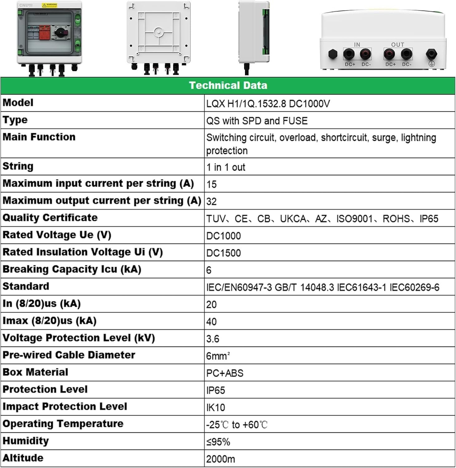 Solar Panel Surge Protector Box – 32A Circuit Breaker, Fuses