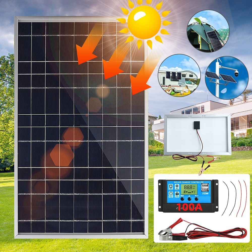 10W Solar Panel Trickle Charger 12V Solar Battery W/ 100A Controller Maintainer