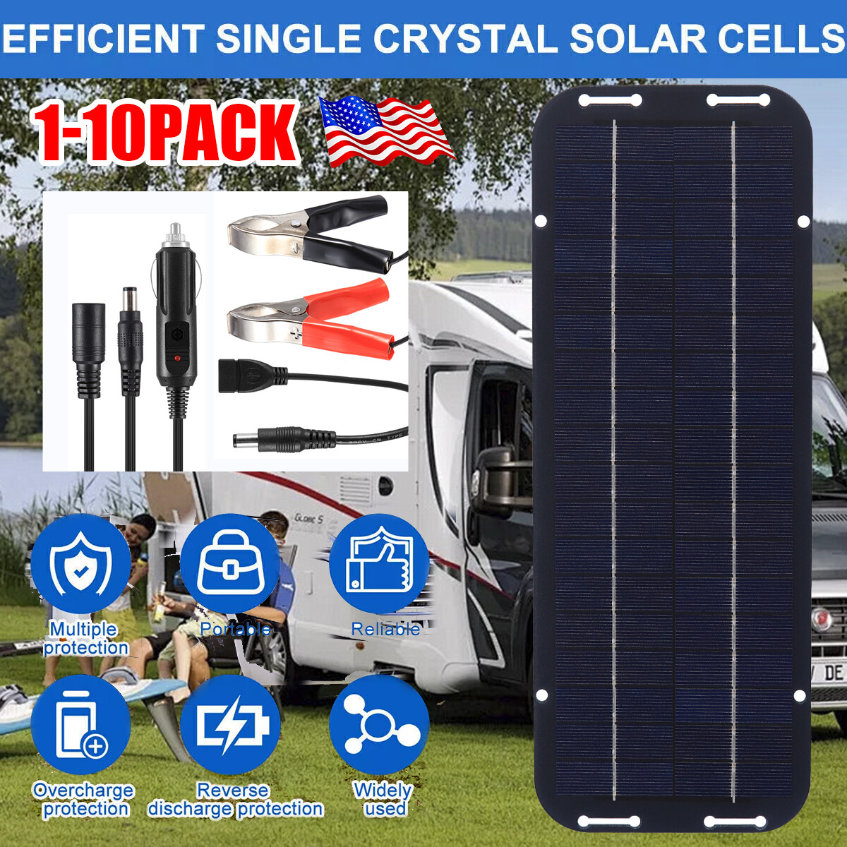 30W Solar Panel 12V Trickle Charger Battery Charger Kit Maintainer Boat Car LOT