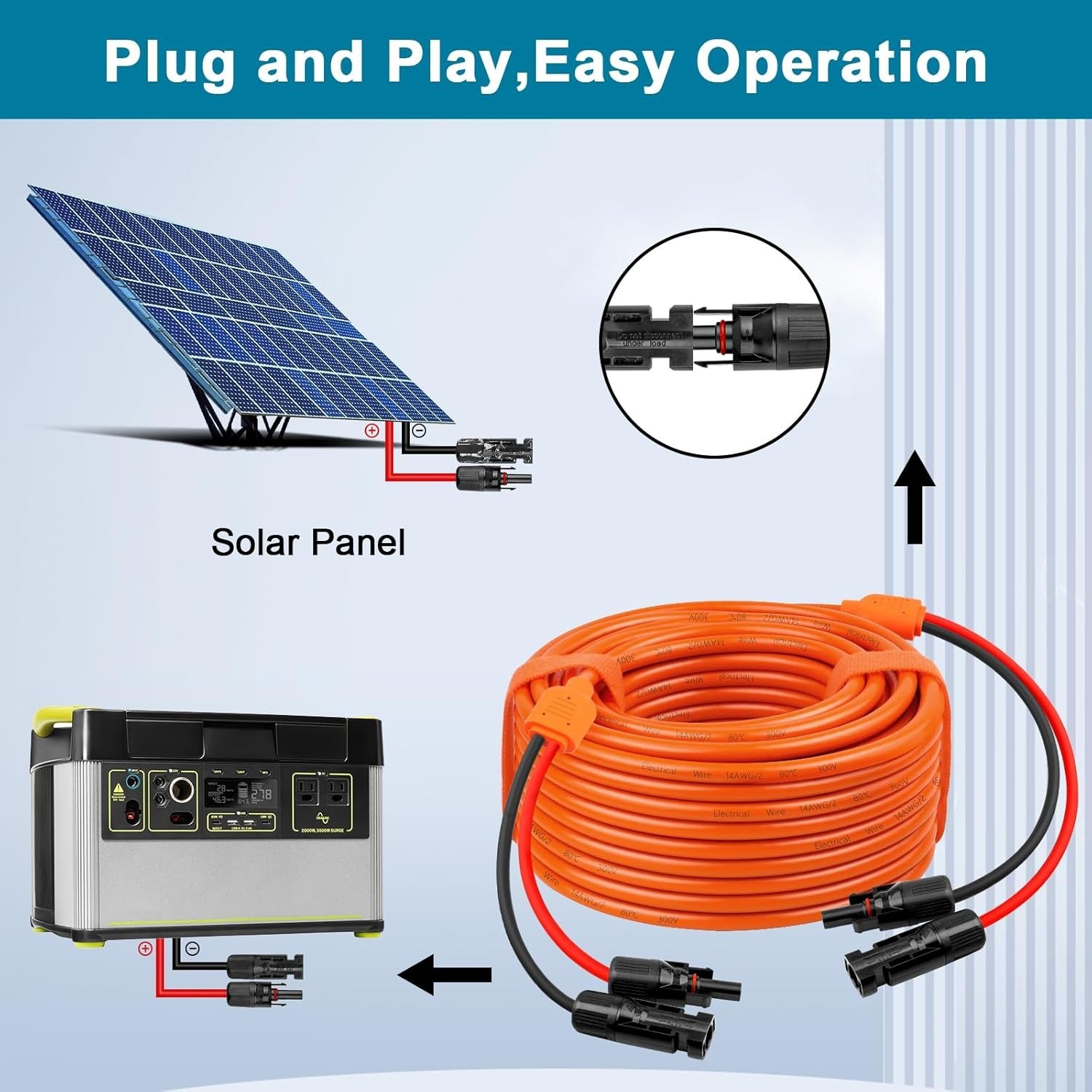 100FT Solar Extension Cable – 10AWG Heavy-Duty Wire with IP68 Connectors