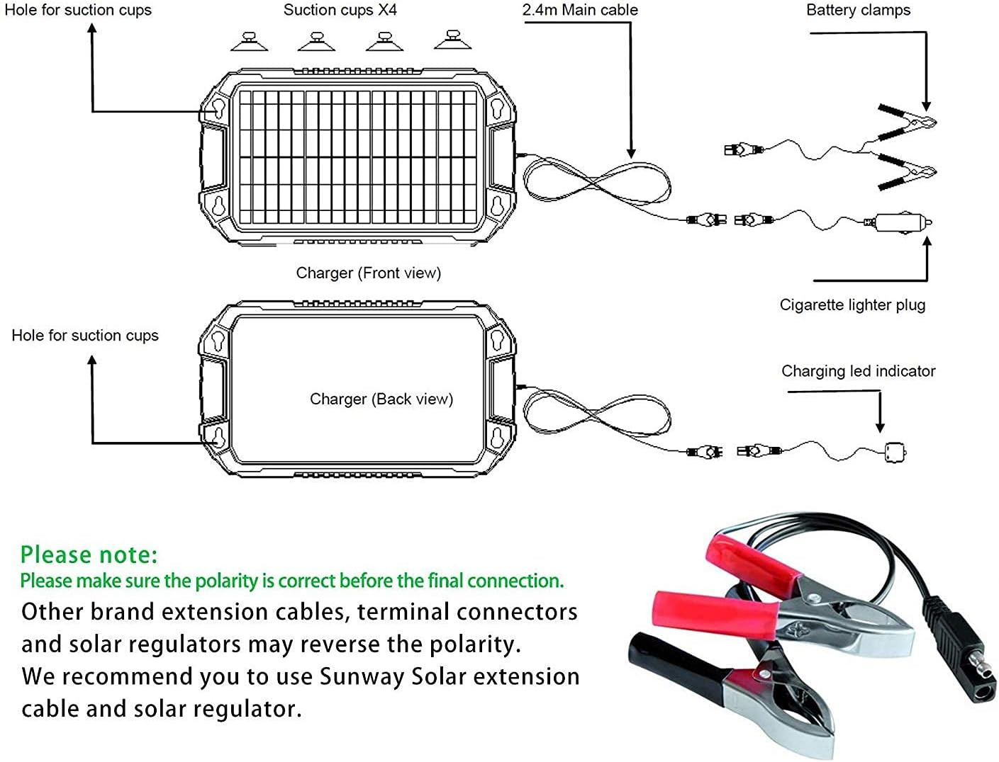 Car Battery Trickle Charger & Maintainer 12Volt 8W Solar Panel Power Charger Kit