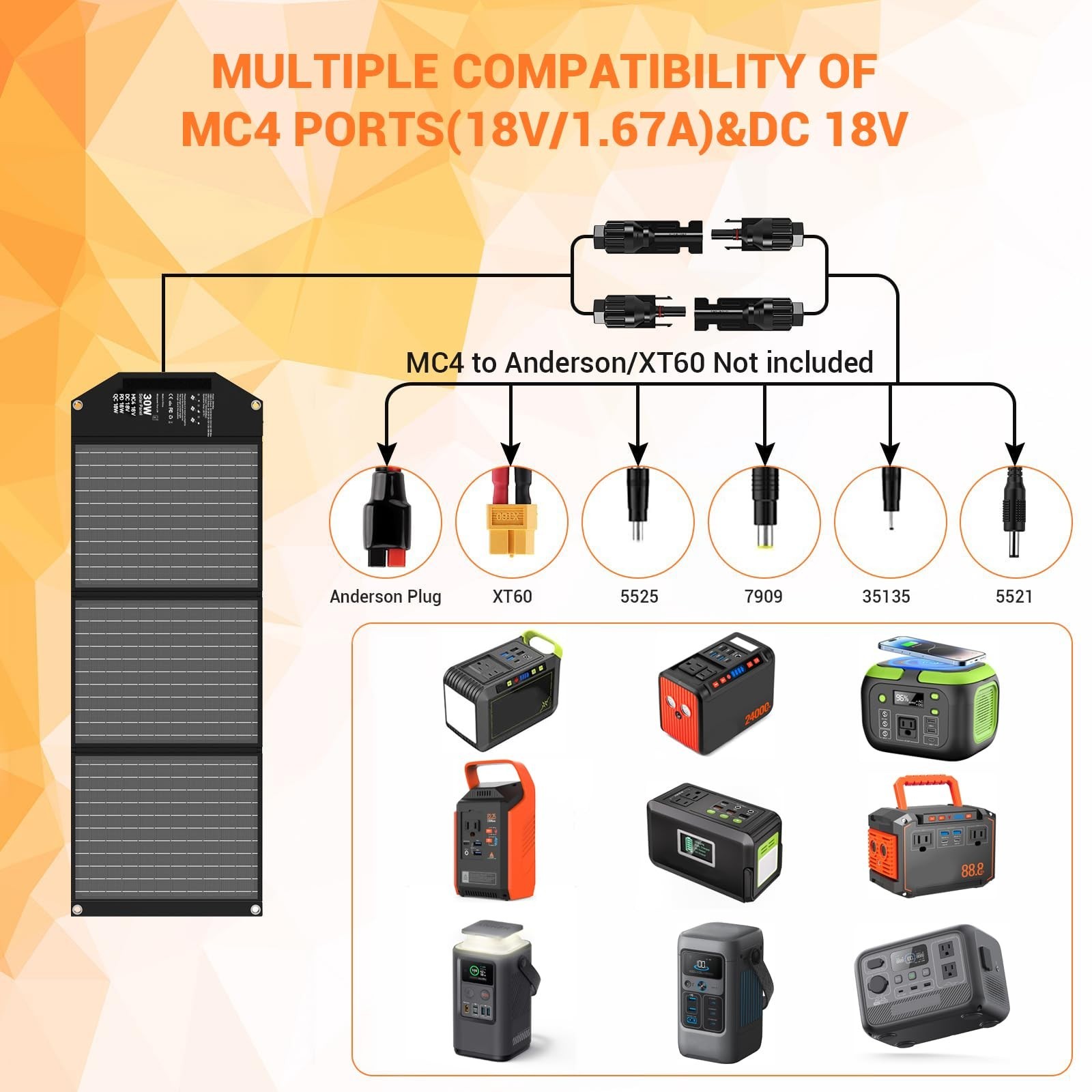 30W Portable Solar Panel Charger, Foldable USB-C & USB-A, Fast Charging for Camp