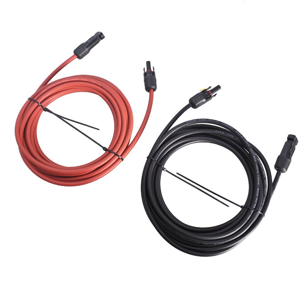 1 Pair 20FT Solar Panel Extension Cable Wire Connector 6mm²/10AWG Black + Red