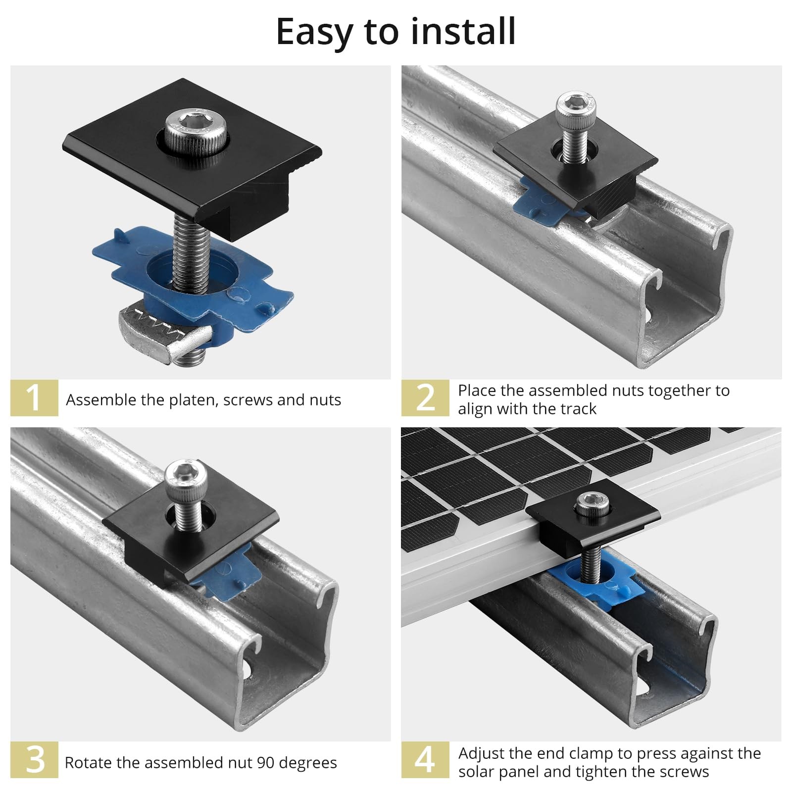 10pcs Solar Panels Mid Clamps for Unistrut, Aluminium Solar Panel Brackets 30…